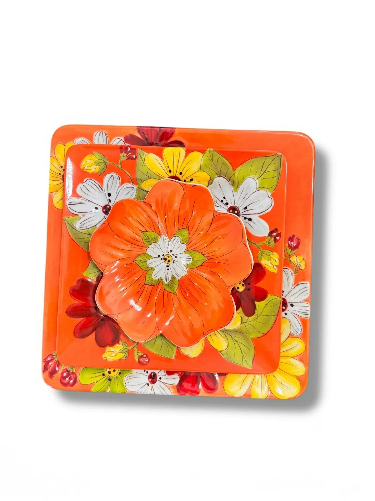 Laurie Gates 12pc Melamine Floral Square Embossed Party Dinnerware Plate Set - Trendiez U ♥ 