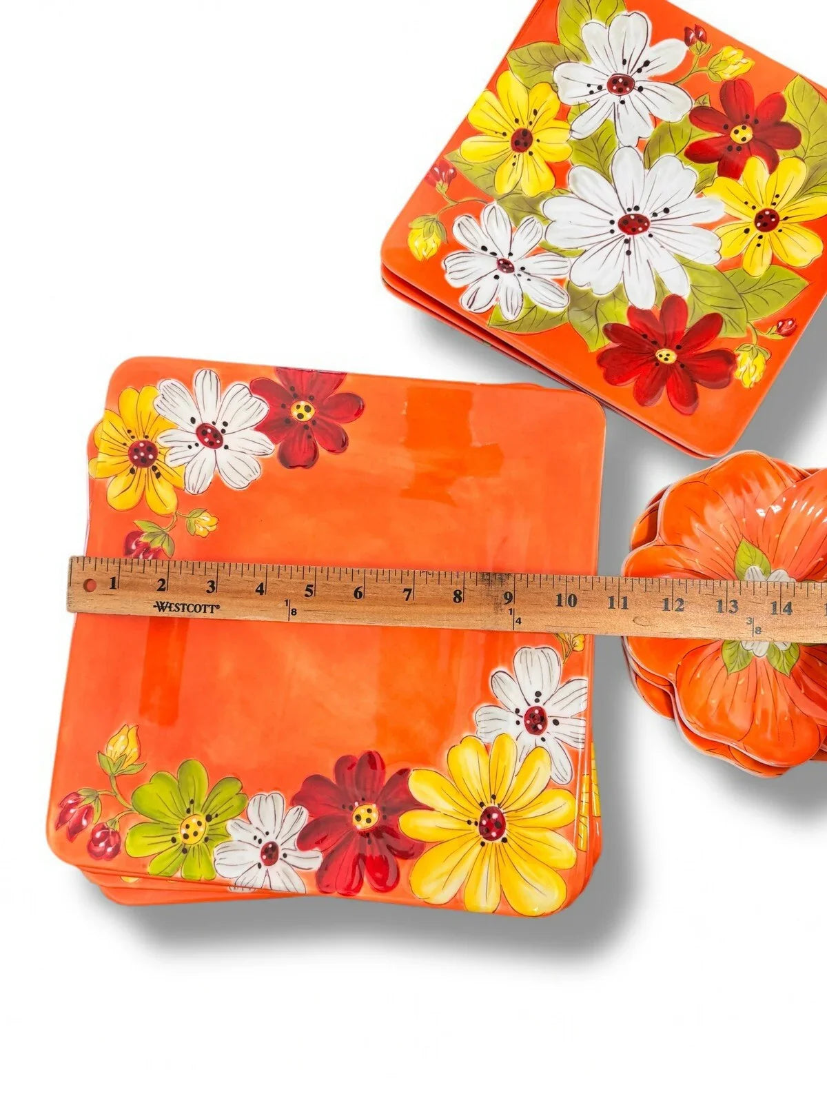Laurie Gates 12pc Melamine Floral Square Embossed Party Dinnerware Plate Set - Trendiez U ♥ 