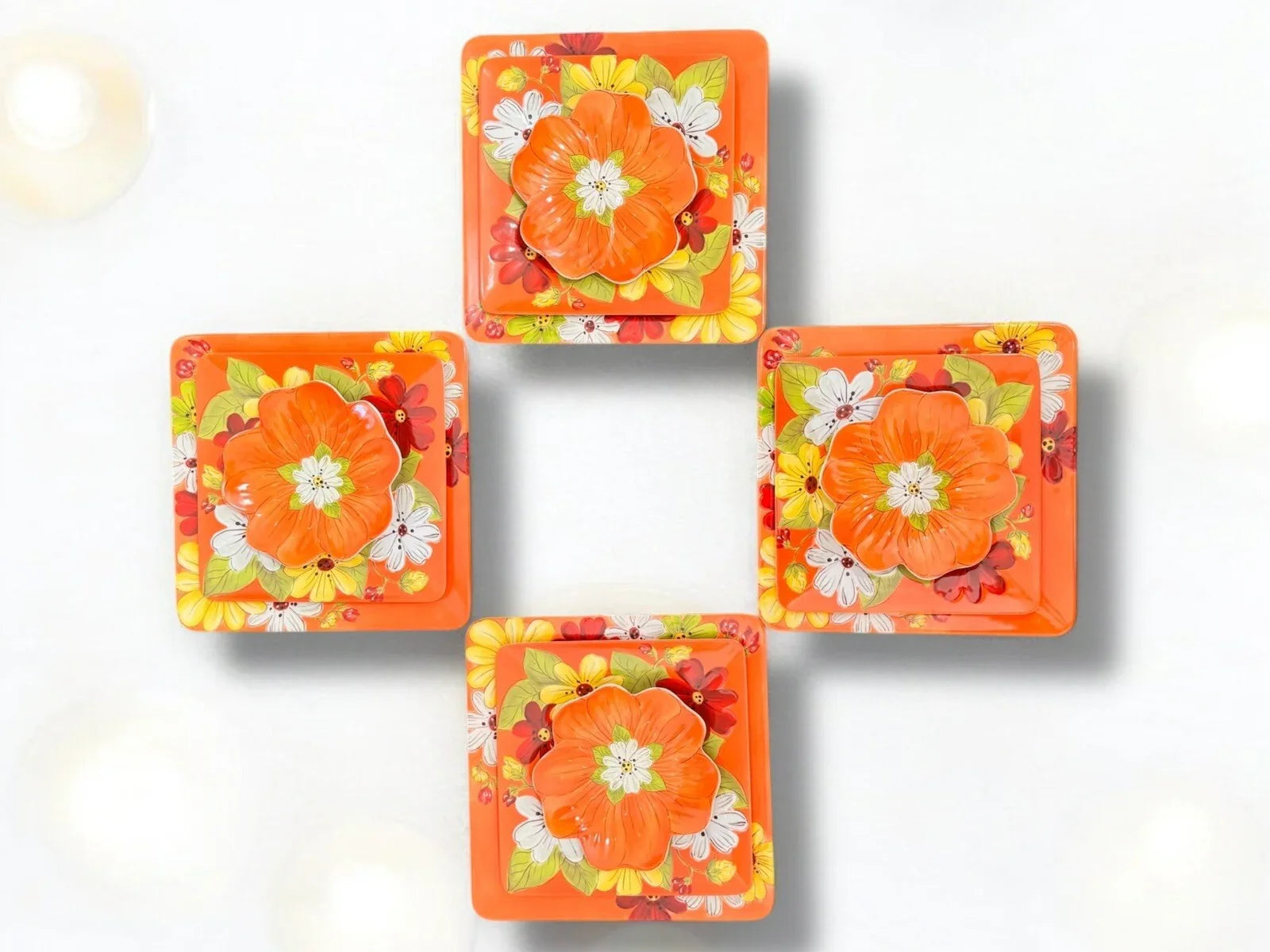 Laurie Gates 12pc Melamine Floral Square Embossed Party Dinnerware Plate Set - Trendiez U ♥ 