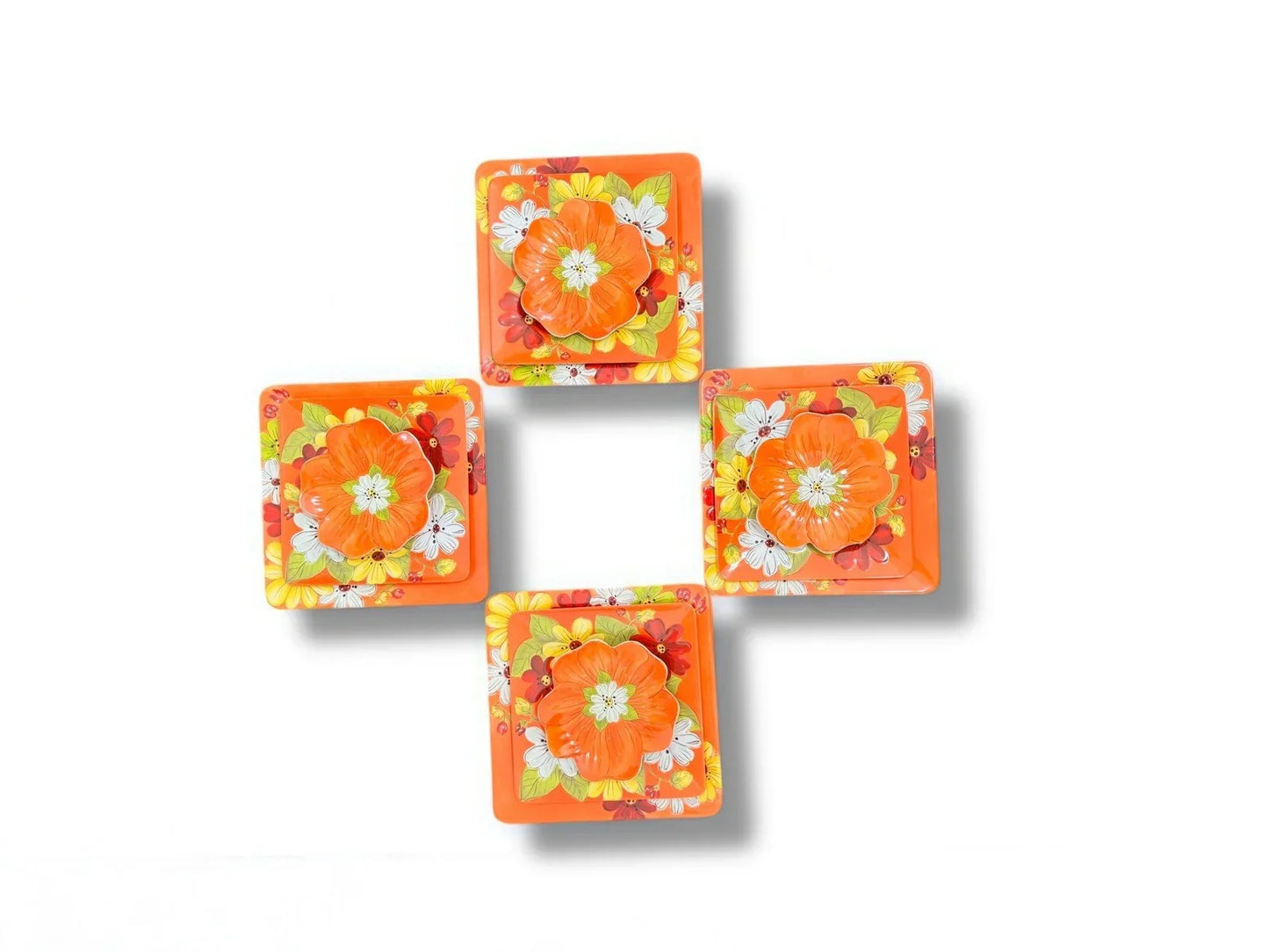 Laurie Gates 12pc Melamine Floral Square Embossed Party Dinnerware Plate Set - Trendiez U ♥ 