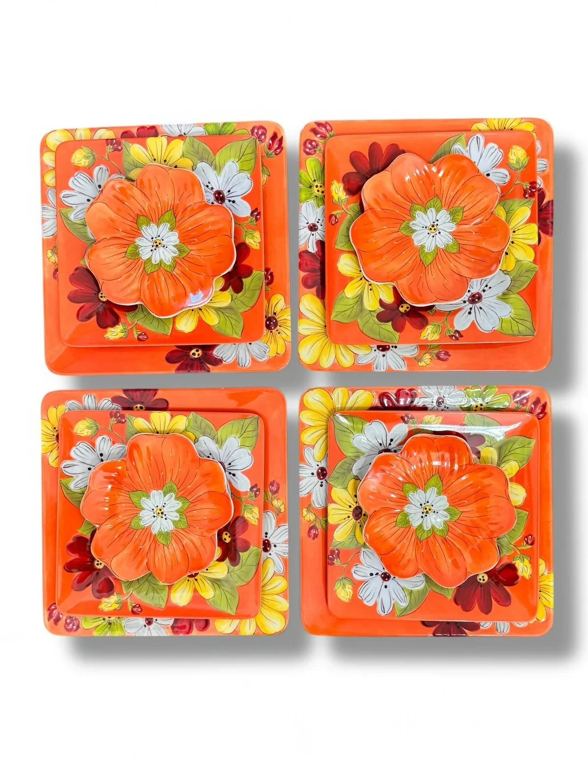 Laurie Gates 12pc Melamine Floral Square Embossed Party Dinnerware Plate Set - Trendiez U ♥ 