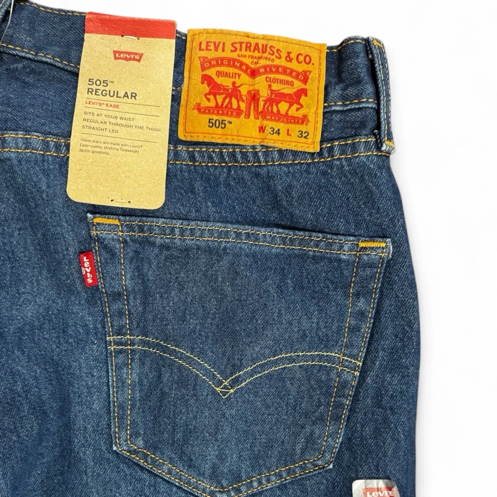 Levi’s 505 Regular Fit Jeans Mens Classic Straight Leg Stretch Denim 34x30 - Trendiez U ♥ 