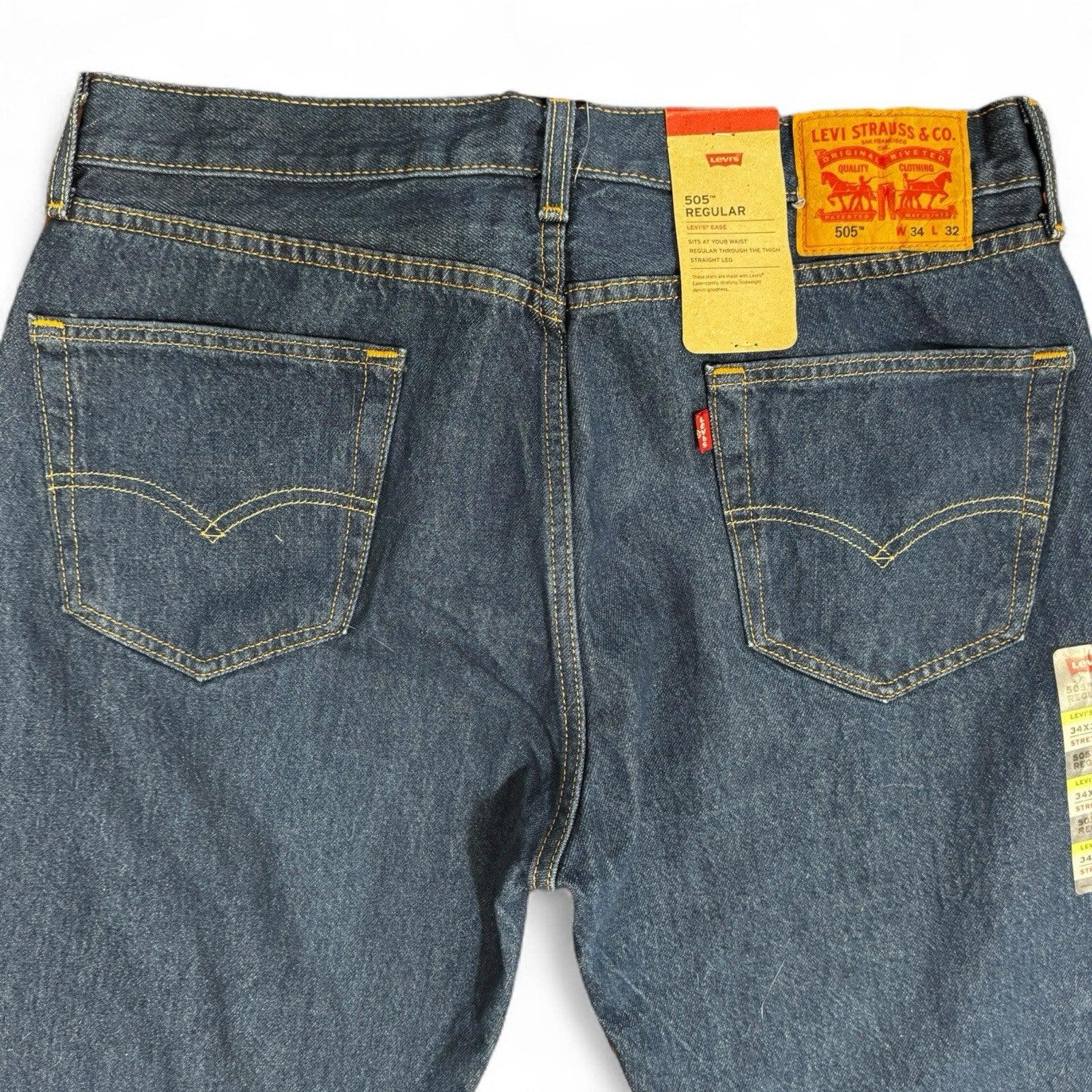 Levi’s 505 Regular Fit Jeans Mens Classic Straight Leg Stretch Denim 34x30 - Trendiez U ♥ 