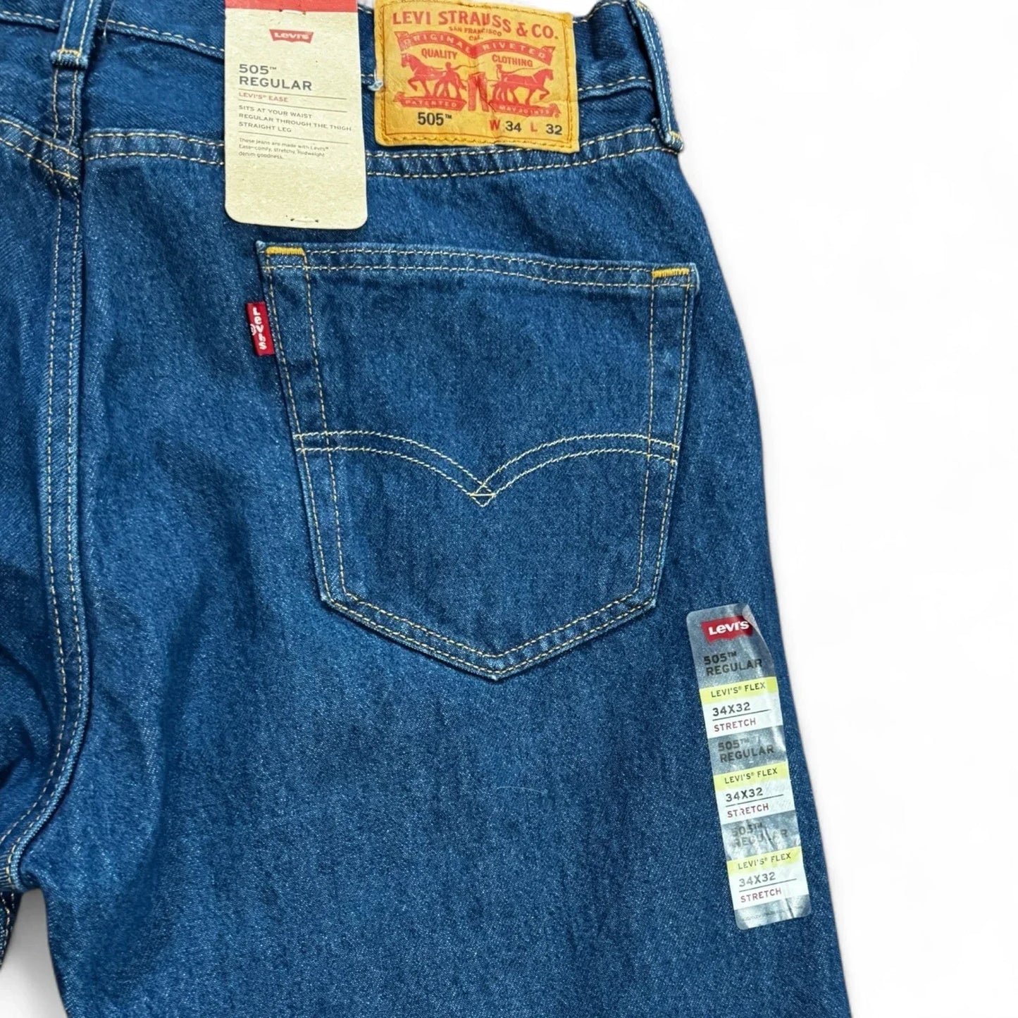 Levi’s 505 Regular Fit Jeans Mens Classic Straight Leg Stretch Denim 34x30 - Trendiez U ♥ 