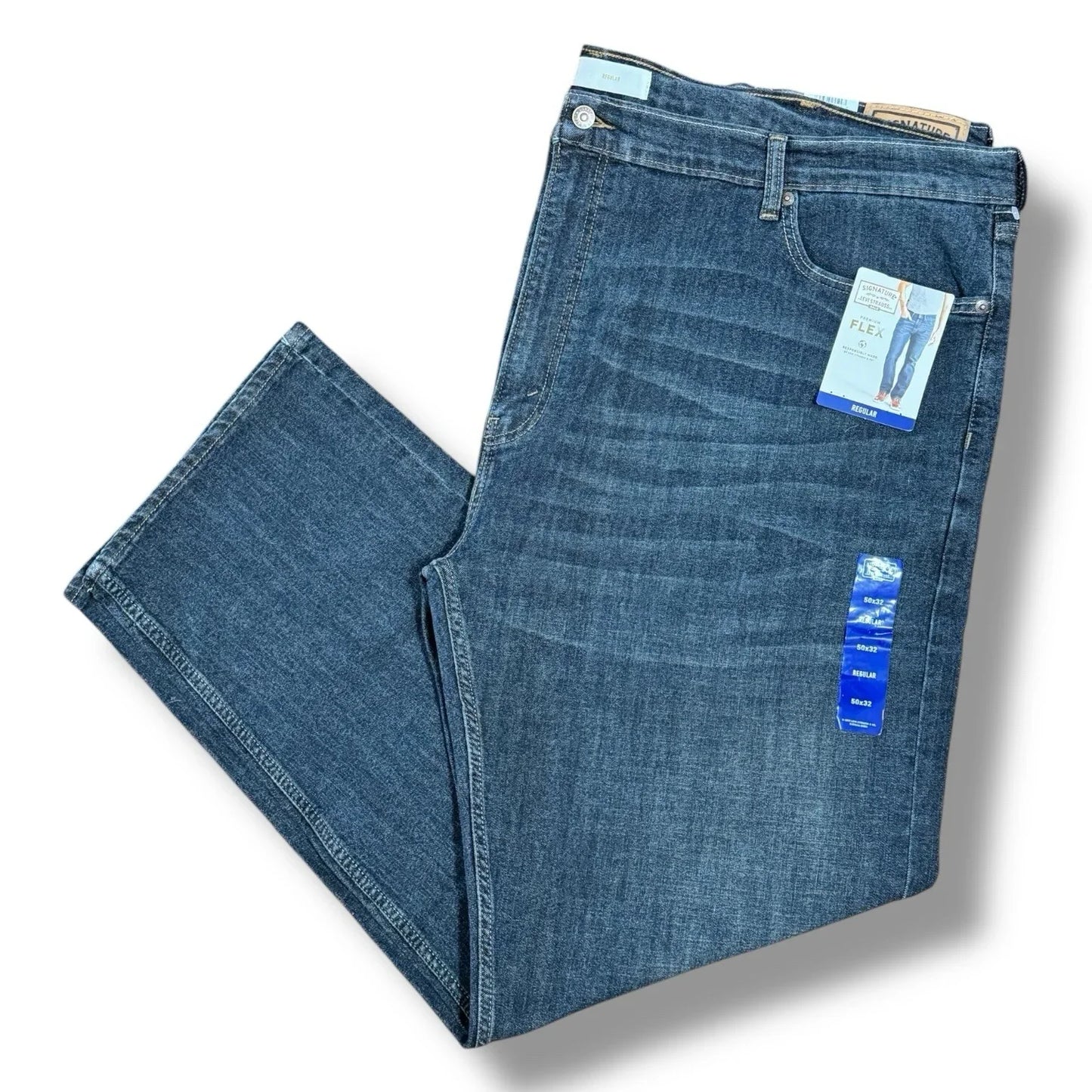 Levi Strauss Flex Relaxed Straight Leg Jeans Mens Sz 50x32 Blue Denim - Trendiez U ♥ 