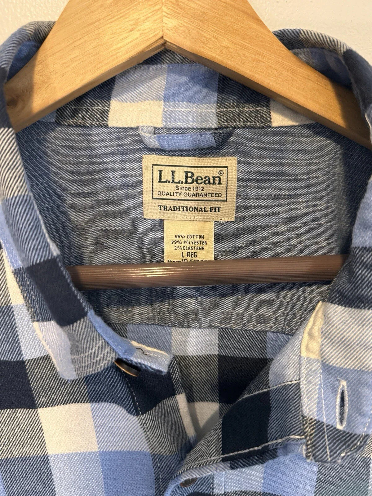 LL Bean Cotton Button Up Shirt Mens Large Blue Short Sleeve - Trendiez U ♥ 