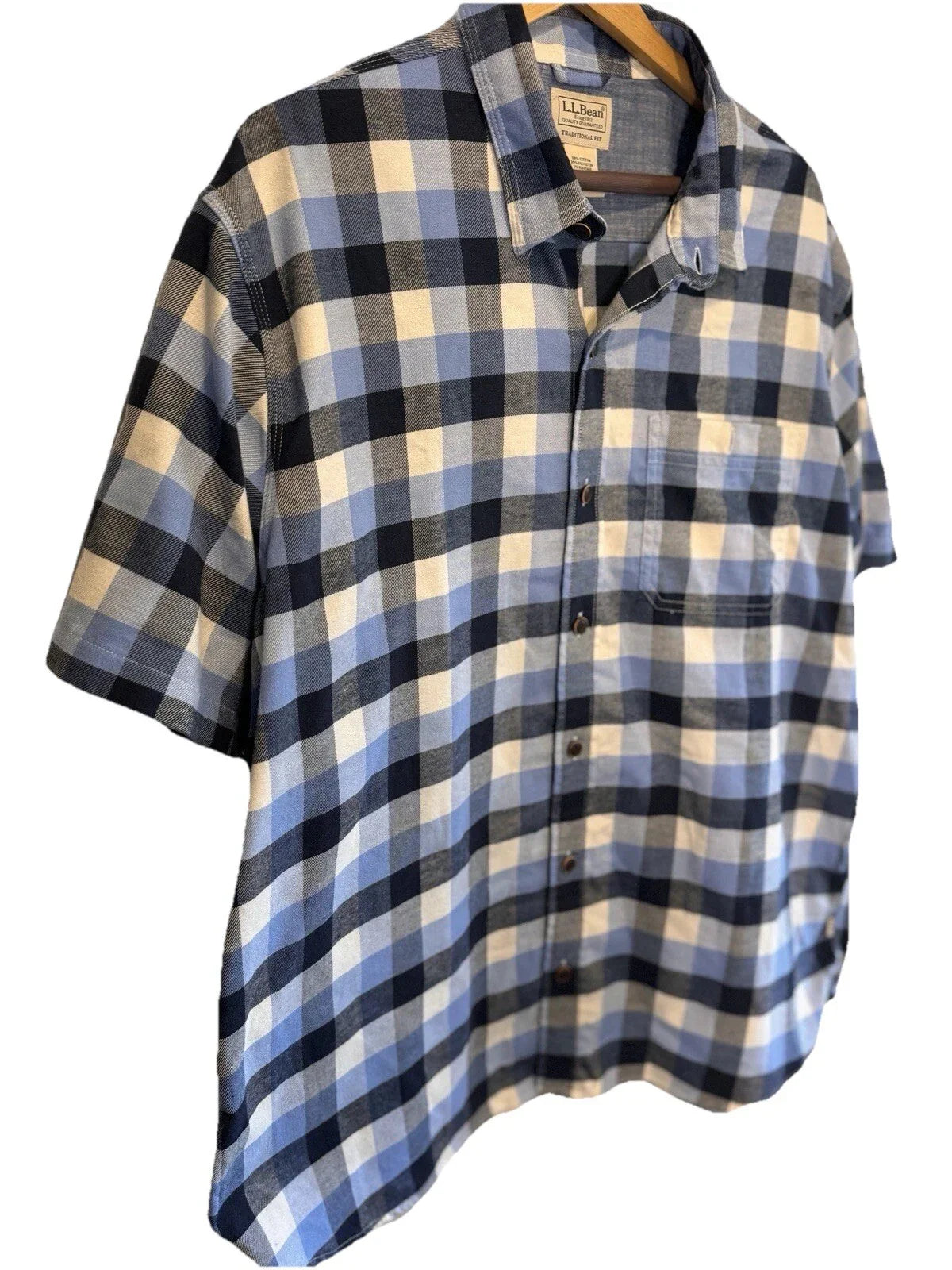 LL Bean Cotton Button Up Shirt Mens Large Blue Short Sleeve - Trendiez U ♥ 