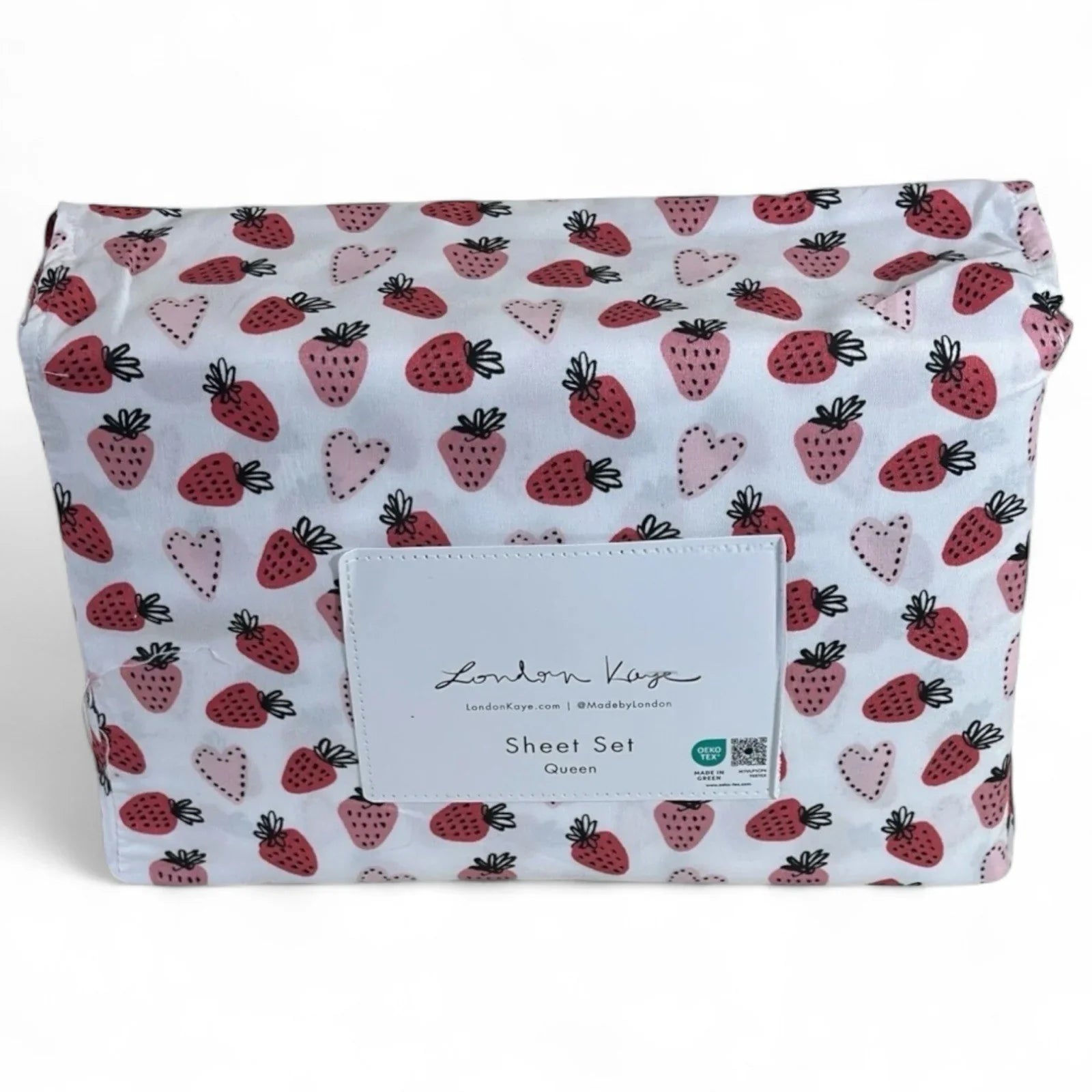 London Kaye Queen Sheet Set – Strawberry Hearts 4 Piece Bedding - Trendiez U ♥ 