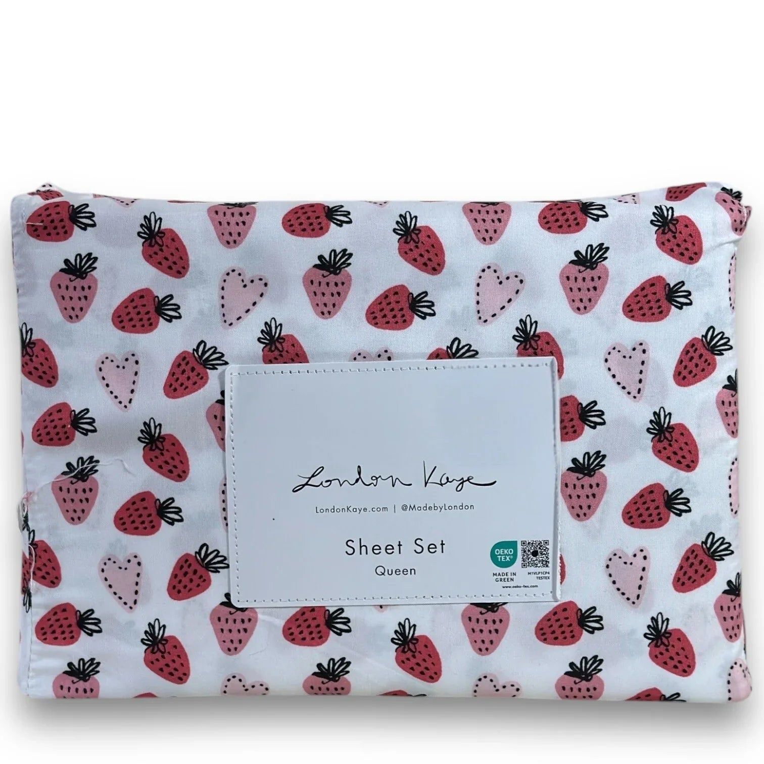 London Kaye Queen Sheet Set – Strawberry Hearts 4 Piece Bedding - Trendiez U ♥ 