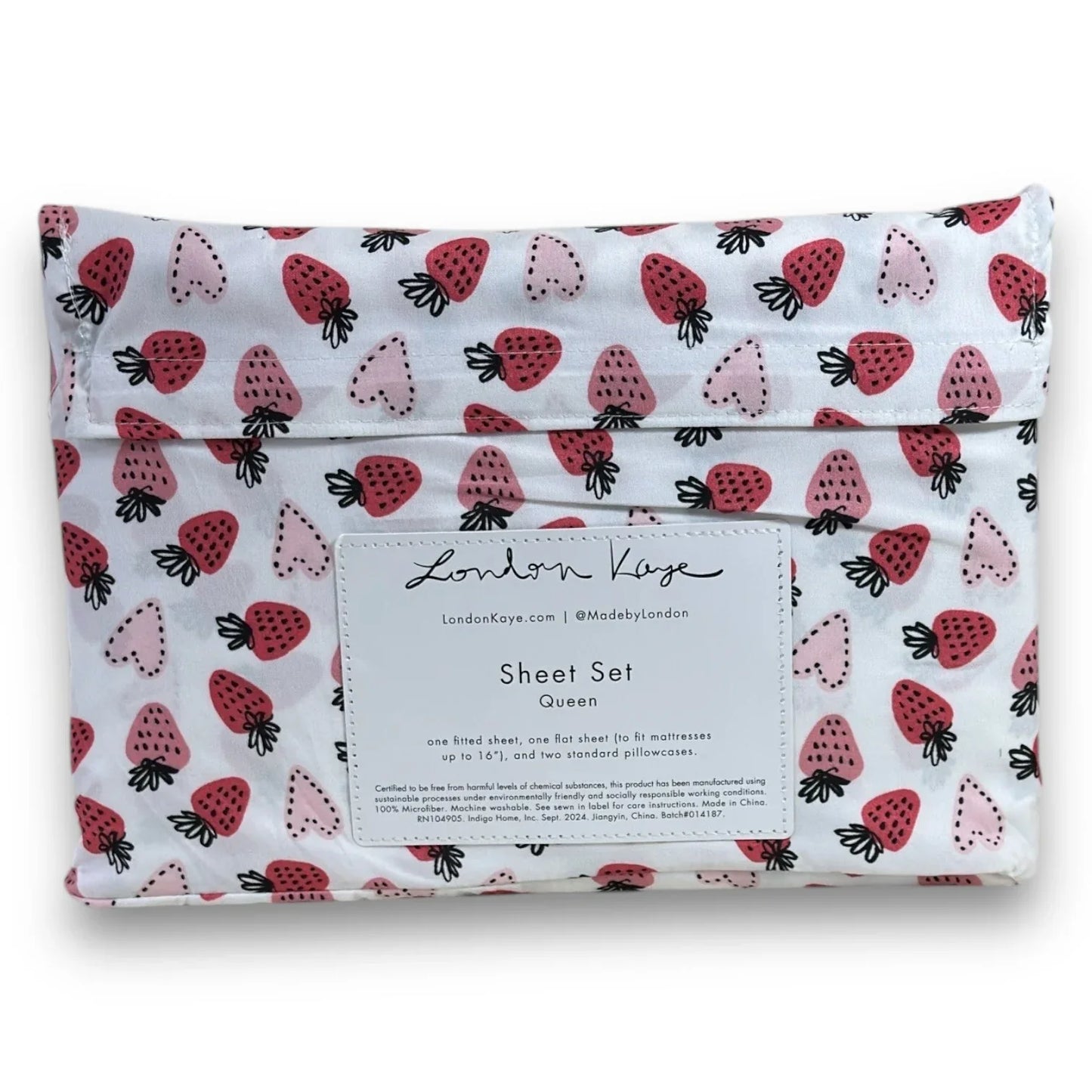 London Kaye Queen Sheet Set – Strawberry Hearts 4 Piece Bedding - Trendiez U ♥ 