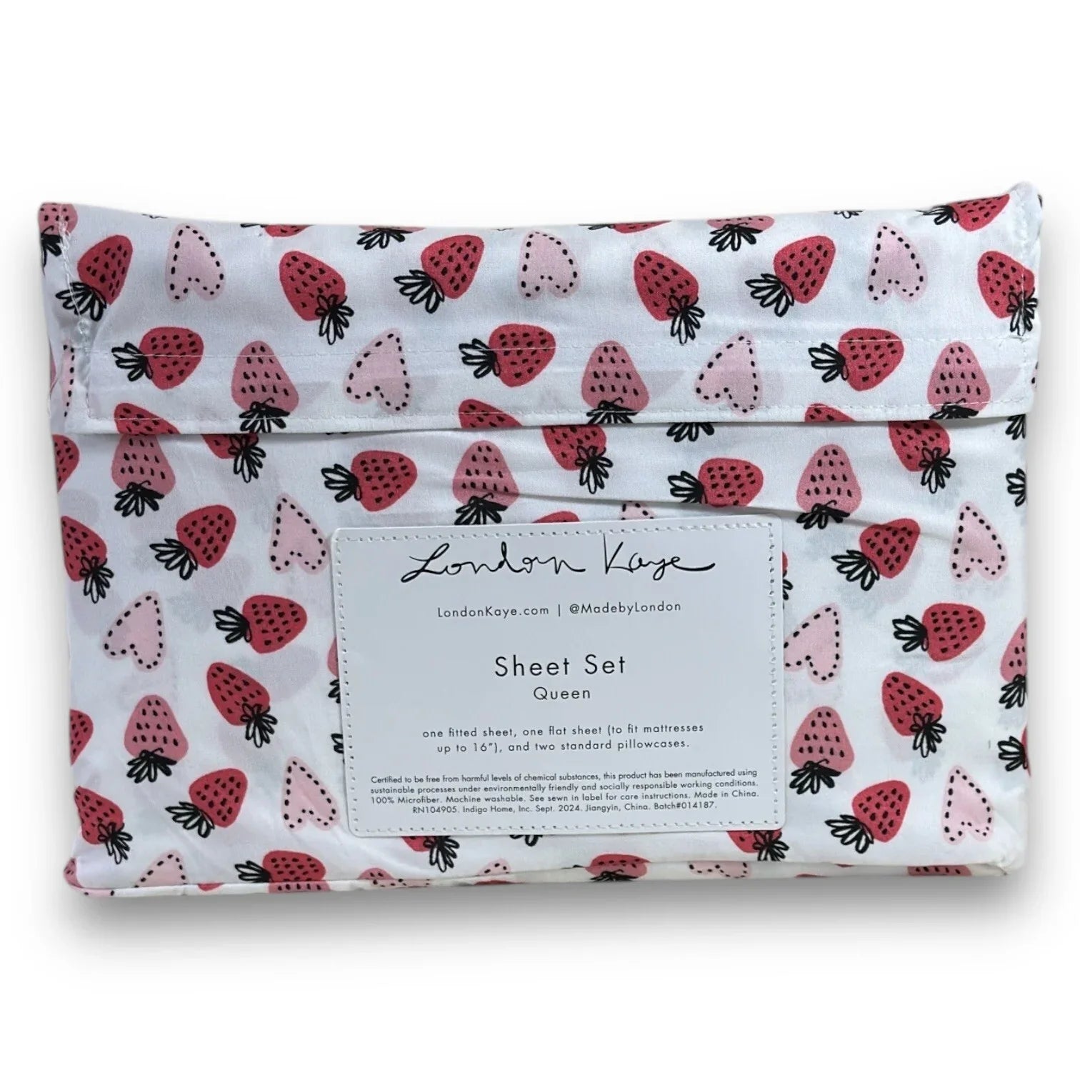 London Kaye Queen Sheet Set – Strawberry Hearts 4 Piece Bedding - Trendiez U ♥ 