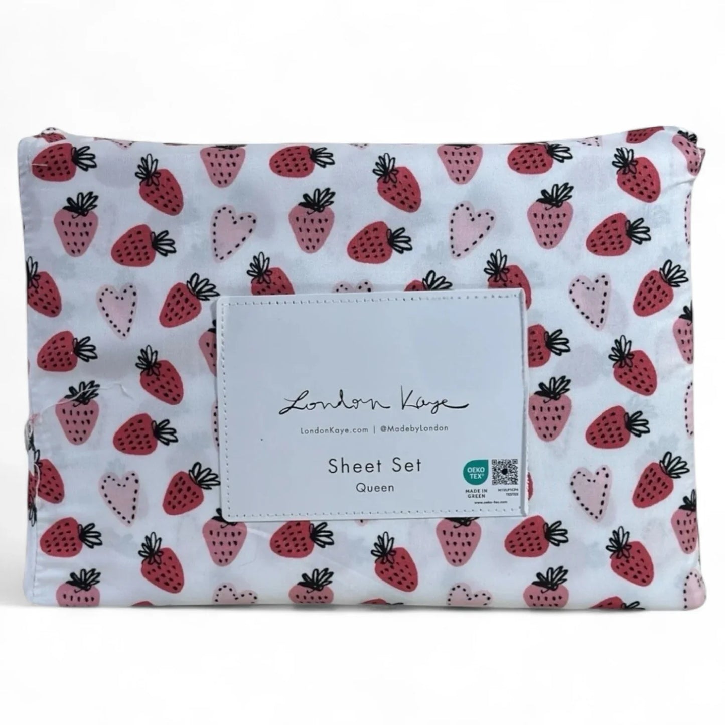 London Kaye Queen Sheet Set – Strawberry Hearts 4 Piece Bedding - Trendiez U ♥ 
