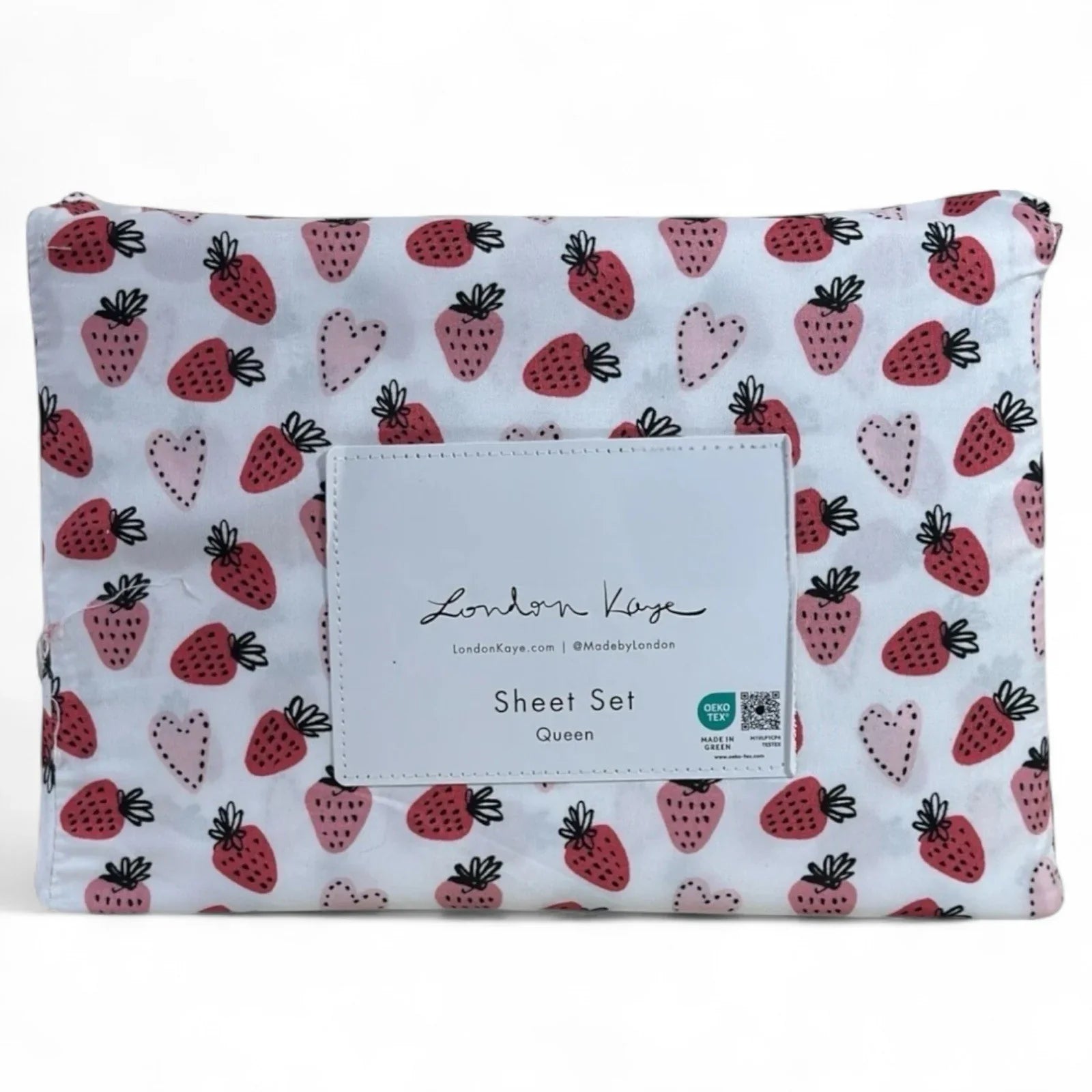 London Kaye Queen Sheet Set – Strawberry Hearts 4 Piece Bedding - Trendiez U ♥ 