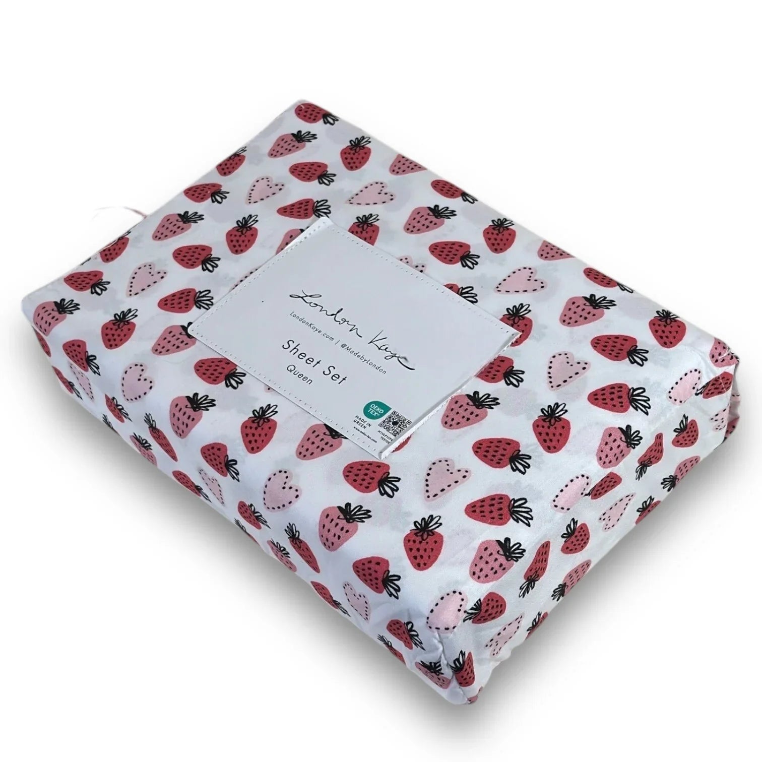 London Kaye Queen Sheet Set – Strawberry Hearts 4 Piece Bedding - Trendiez U ♥ 