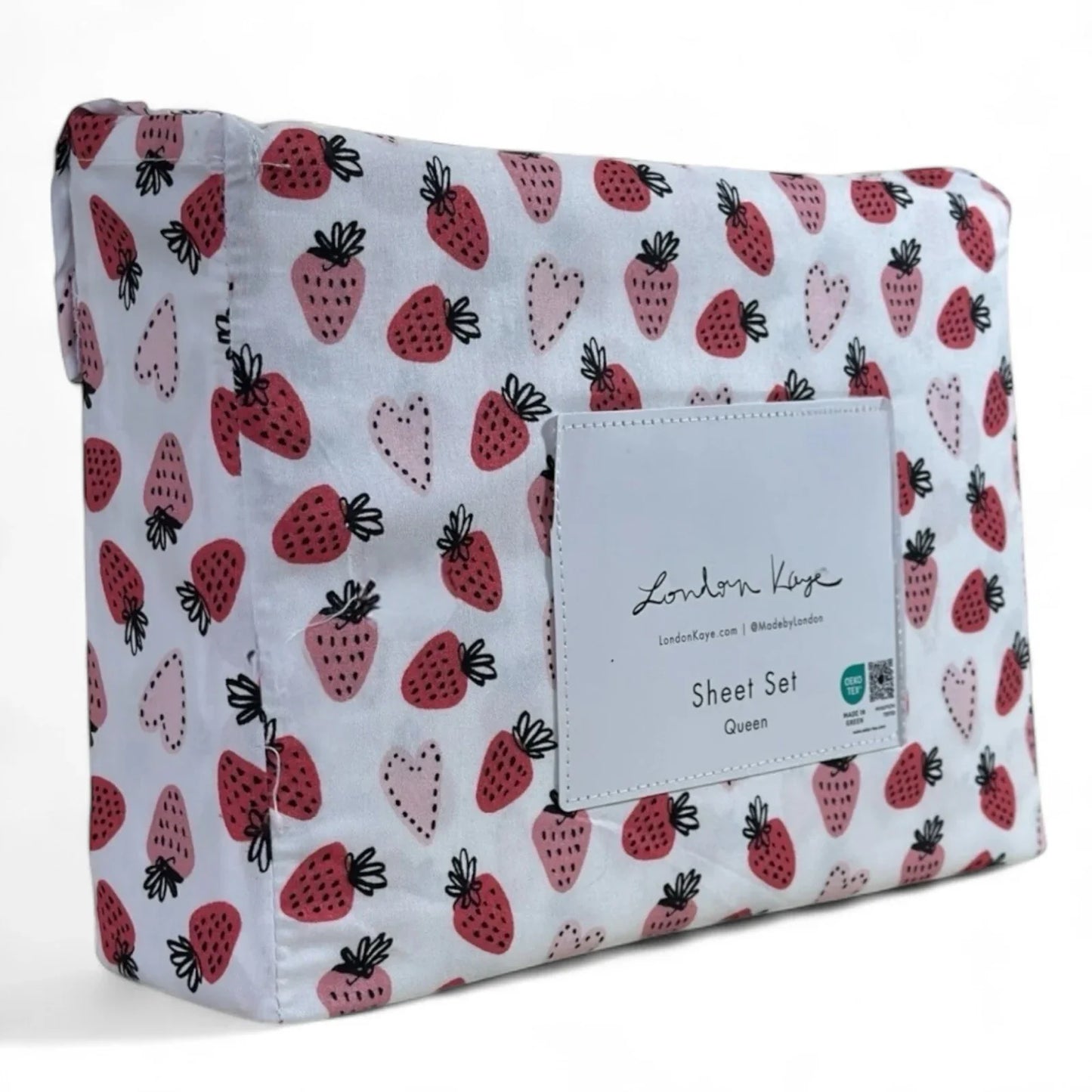 London Kaye Queen Sheet Set – Strawberry Hearts 4 Piece Bedding - Trendiez U ♥ 