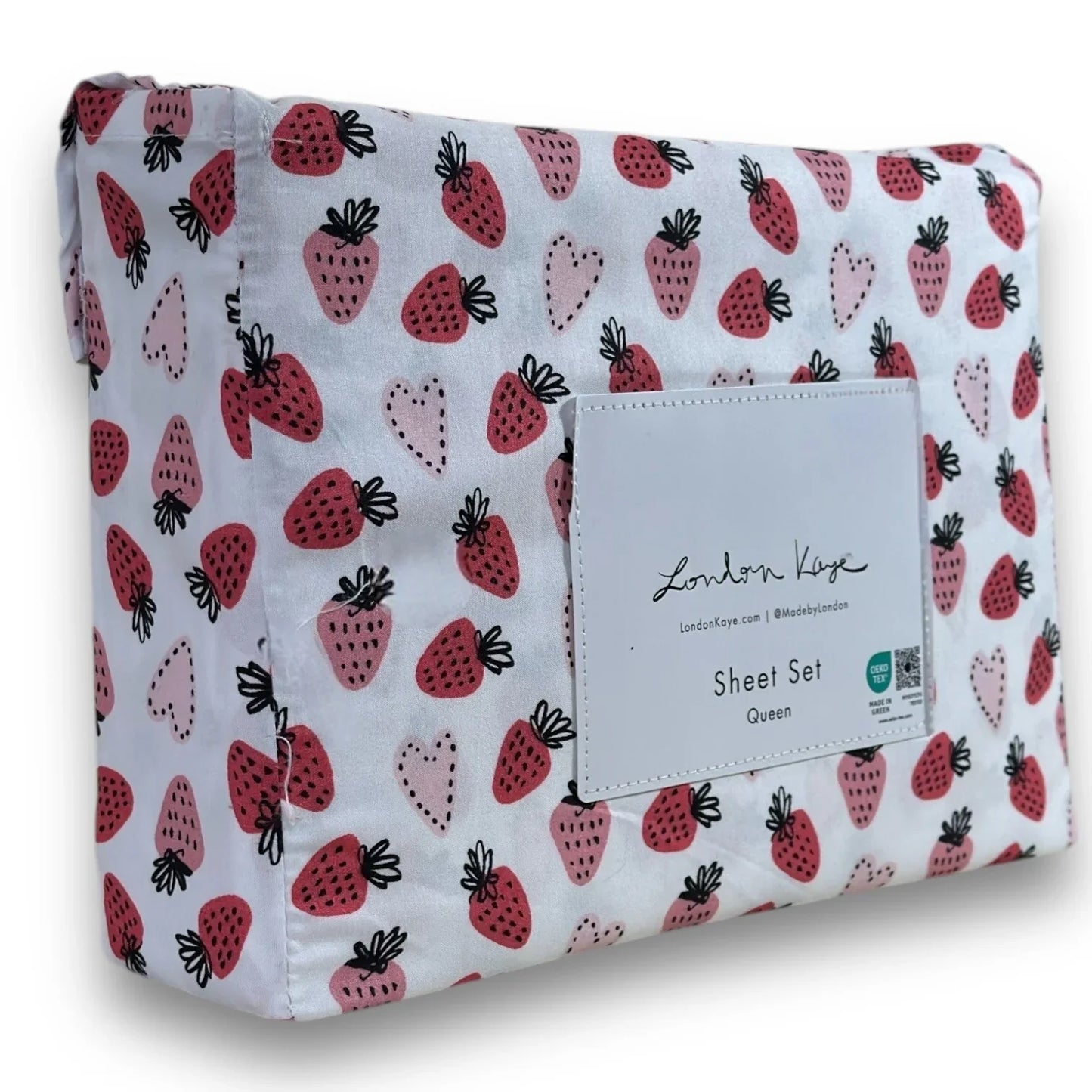 London Kaye Queen Sheet Set – Strawberry Hearts 4 Piece Bedding - Trendiez U ♥ 