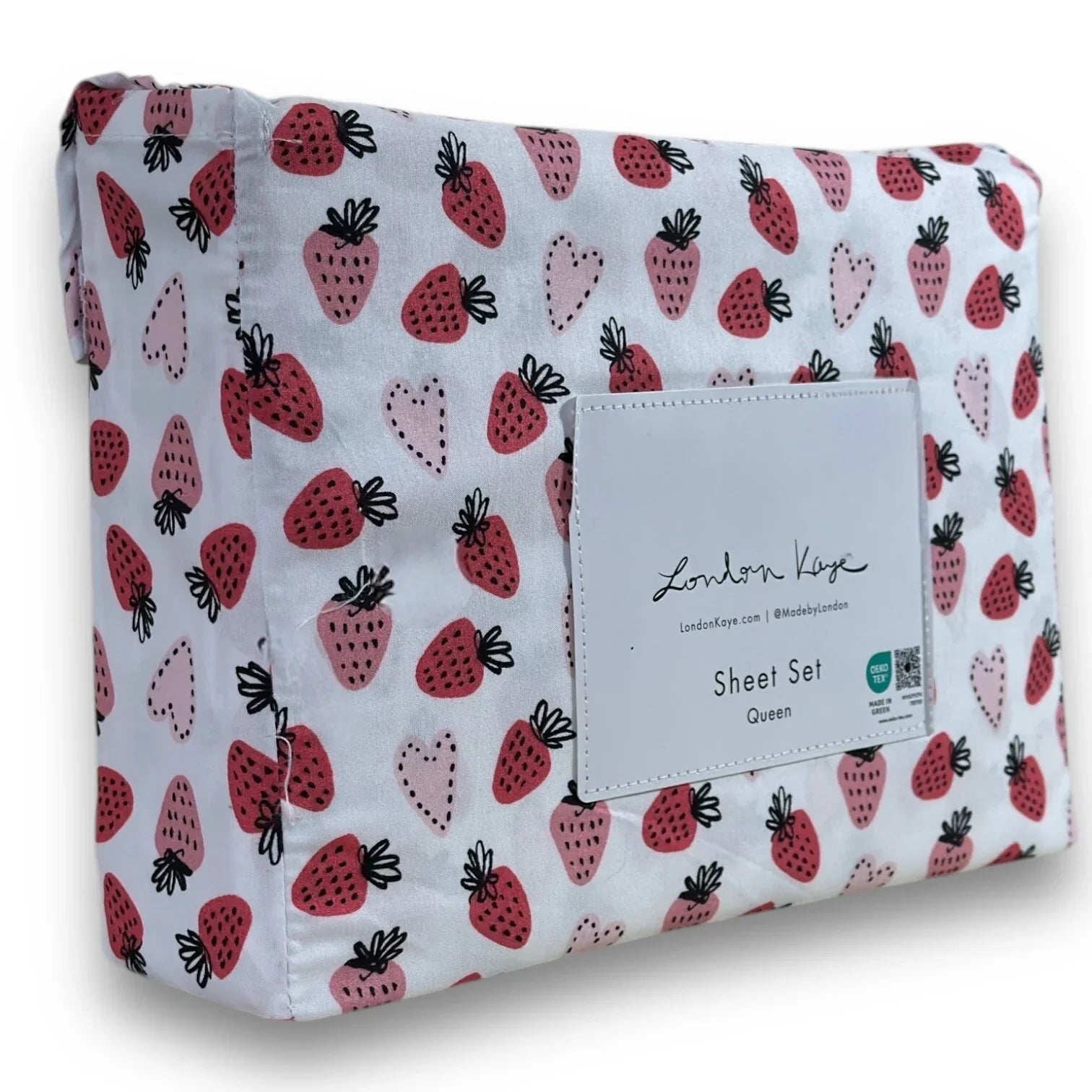 London Kaye Queen Sheet Set – Strawberry Hearts 4 Piece Bedding - Trendiez U ♥ 