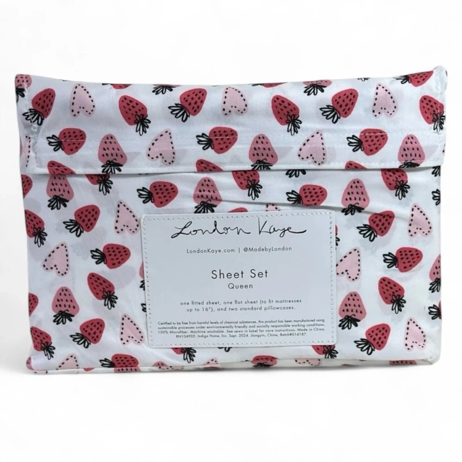 London Kaye Queen Sheet Set – Strawberry Hearts 4 Piece Bedding - Trendiez U ♥ 
