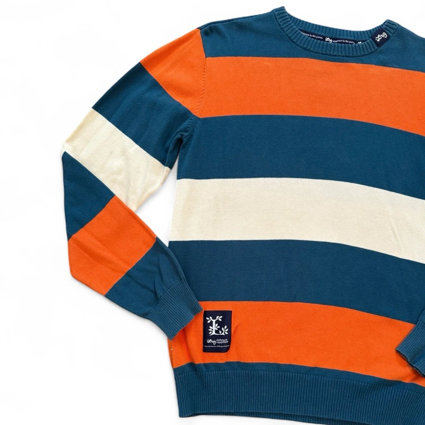 LRG Vintage Sweater – Men’s Medium, Blue & Orange Striped - Trendiez U ♥ 