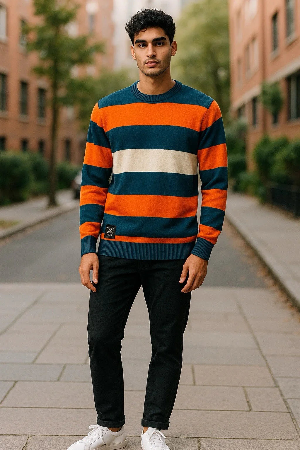 LRG Vintage Sweater – Men’s Medium, Blue & Orange Striped - Trendiez U ♥ 
