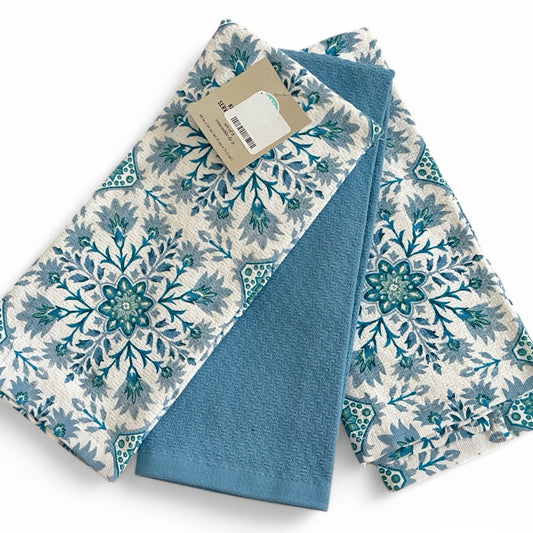 Martha Stewart Dual Purpose Blue Floral Kitchen Towel Set of 3 Boho Spring - Trendiez U ♥ 