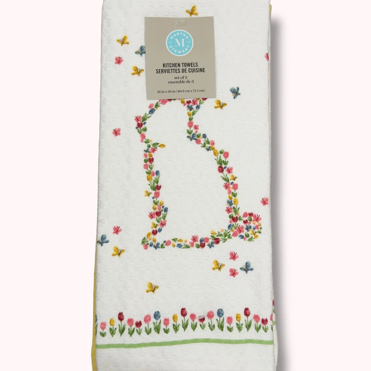 MARTHA STEWART Easter KITCHEN DISH TOWELS Decor 100% COTTON Floral Pink Bunny - Trendiez U ♥ 