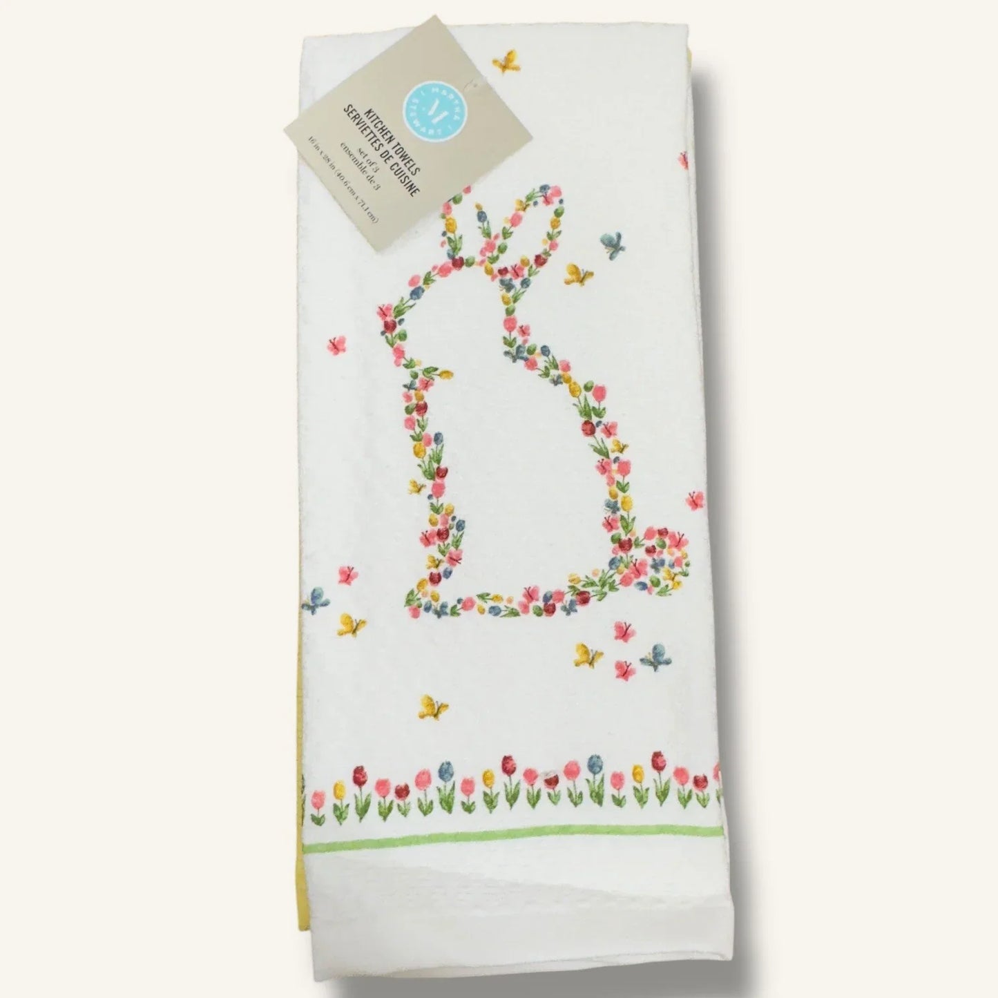 MARTHA STEWART Easter KITCHEN DISH TOWELS Decor 100% COTTON Floral Pink Bunny - Trendiez U ♥ 