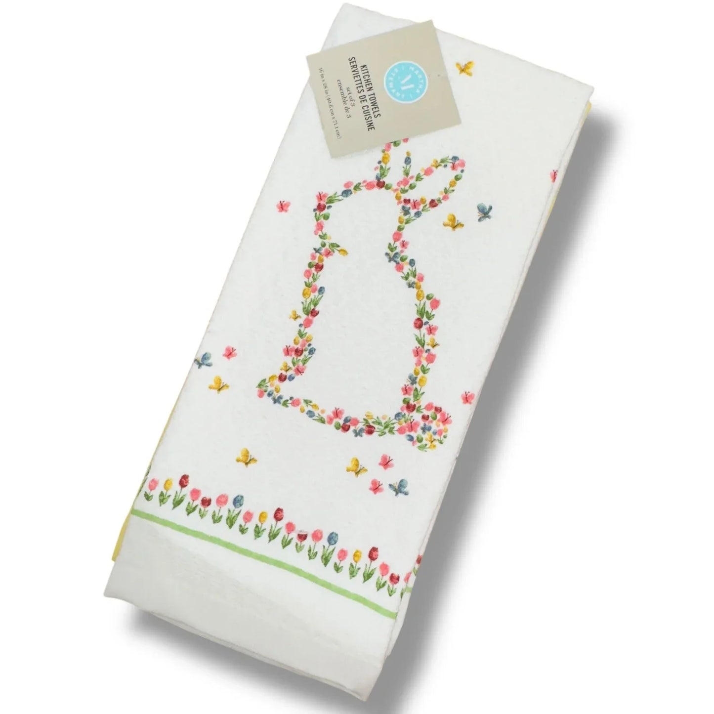 MARTHA STEWART Easter KITCHEN DISH TOWELS Decor 100% COTTON Floral Pink Bunny - Trendiez U ♥ 