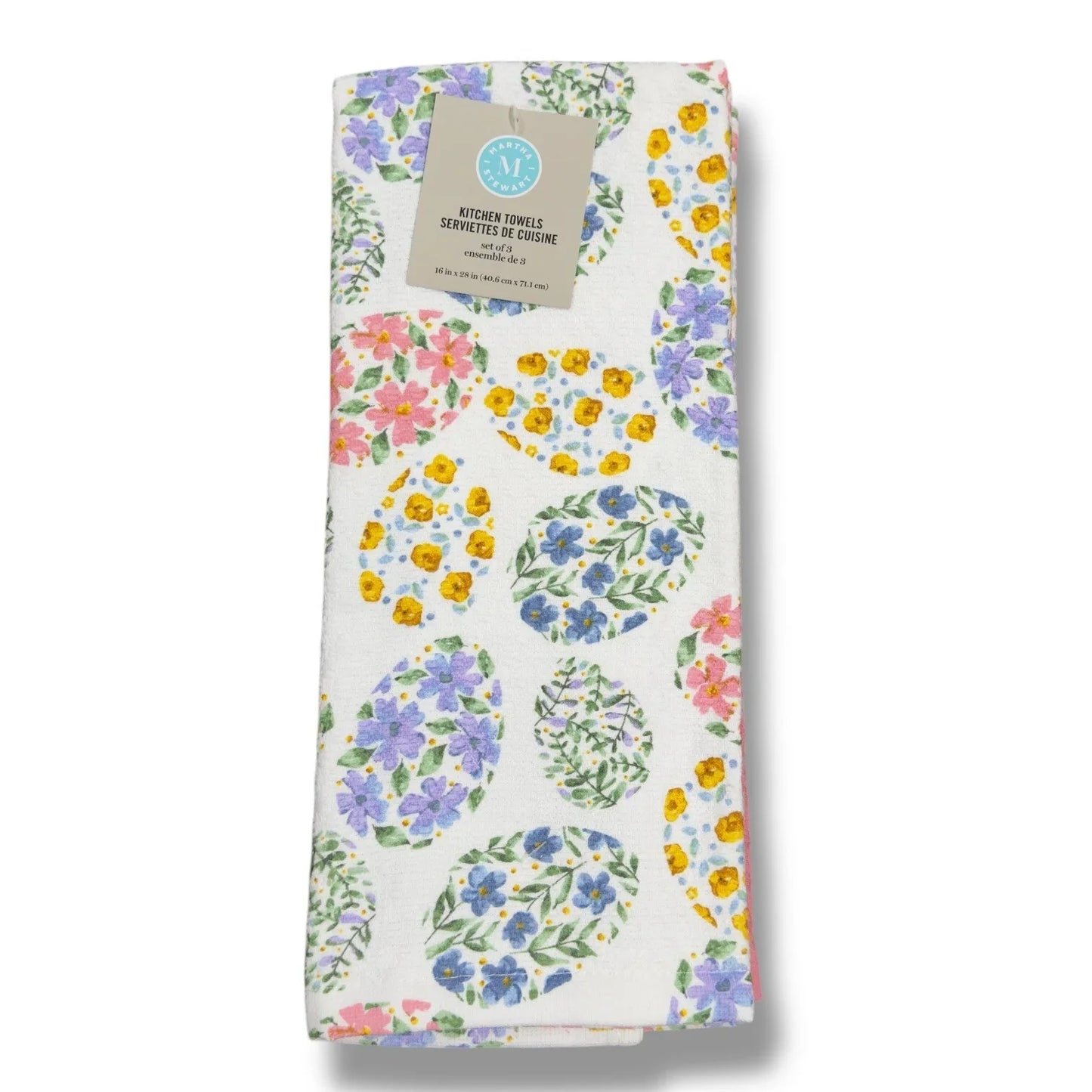 MARTHA STEWART Easter KITCHEN DISH TOWELS Decor 100% COTTON Purple Pink Eggs - Trendiez U ♥ 