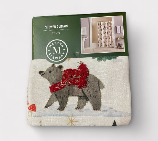Martha Stewart Embroidered Holiday Bear Santa Heavy Fabric Shower Curtain 72x72 - Trendiez U ♥ 