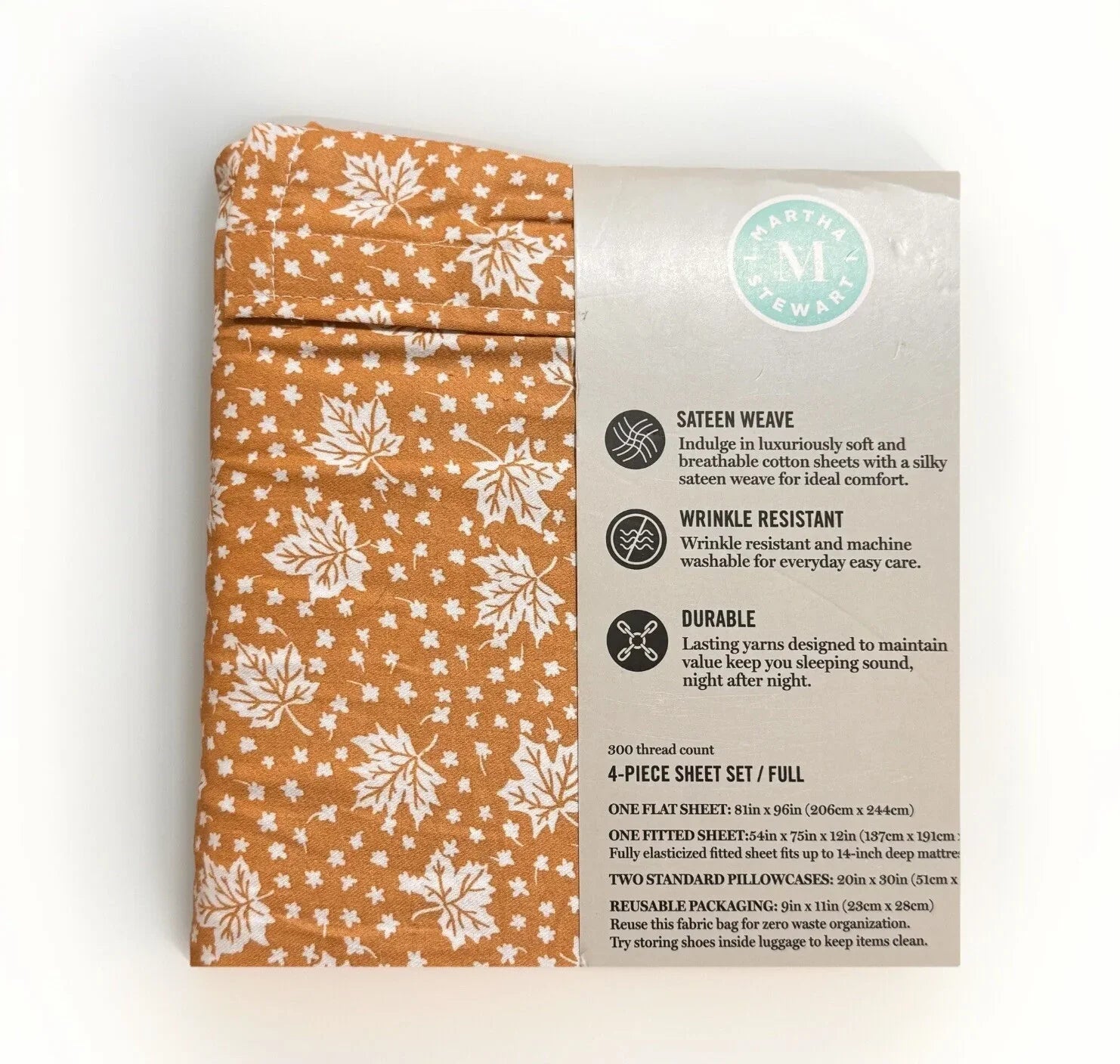 Martha Stewart Foliage Full Sheet Set – 100% Cotton Sateen - Trendiez U ♥ 