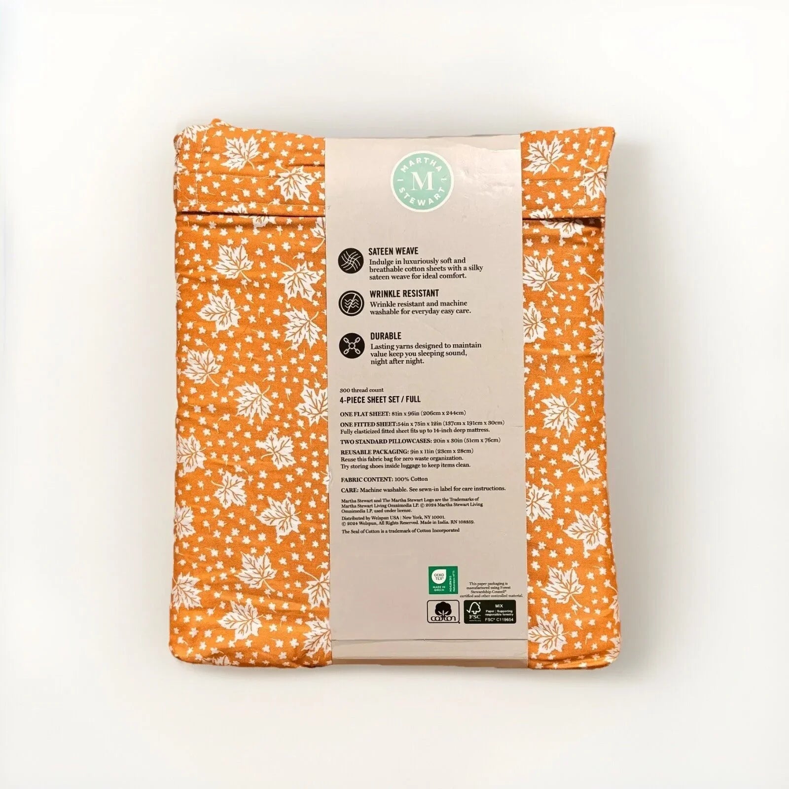 Martha Stewart Foliage Full Sheet Set – 100% Cotton Sateen - Trendiez U ♥ 