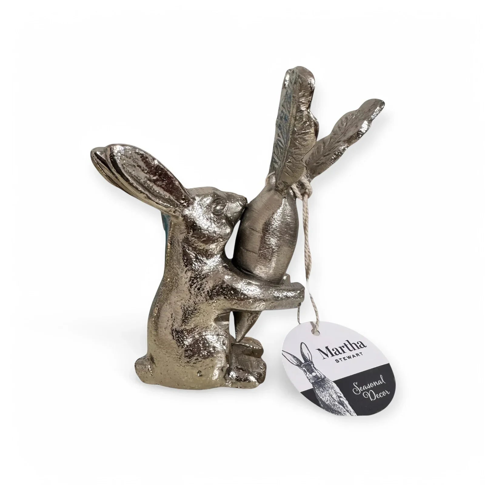 Martha Stewart Silver Brass Metal Sitting Easter Bunny Rabbit W/ Carrot Figurine - Trendiez U ♥ 