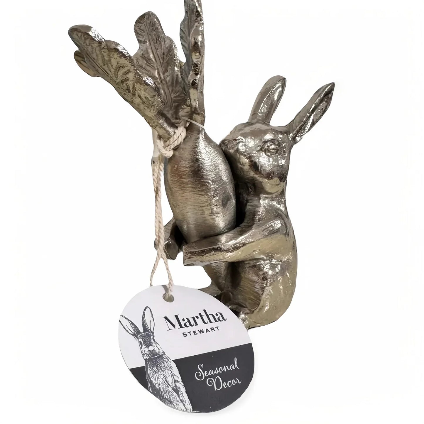 Martha Stewart Silver Brass Metal Sitting Easter Bunny Rabbit W/ Carrot Figurine - Trendiez U ♥ 