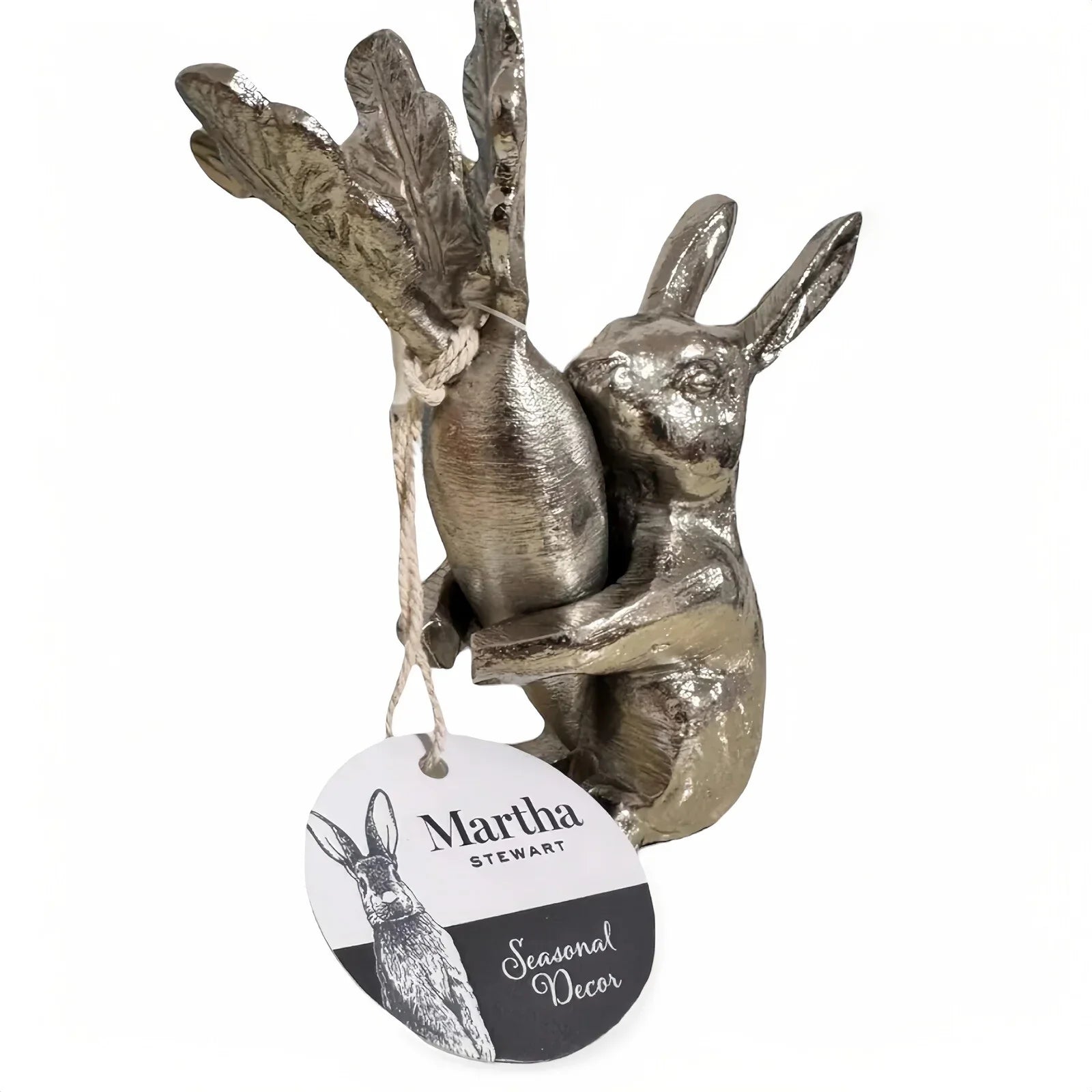 Martha Stewart Silver Brass Metal Sitting Easter Bunny Rabbit W/ Carrot Figurine - Trendiez U ♥ 