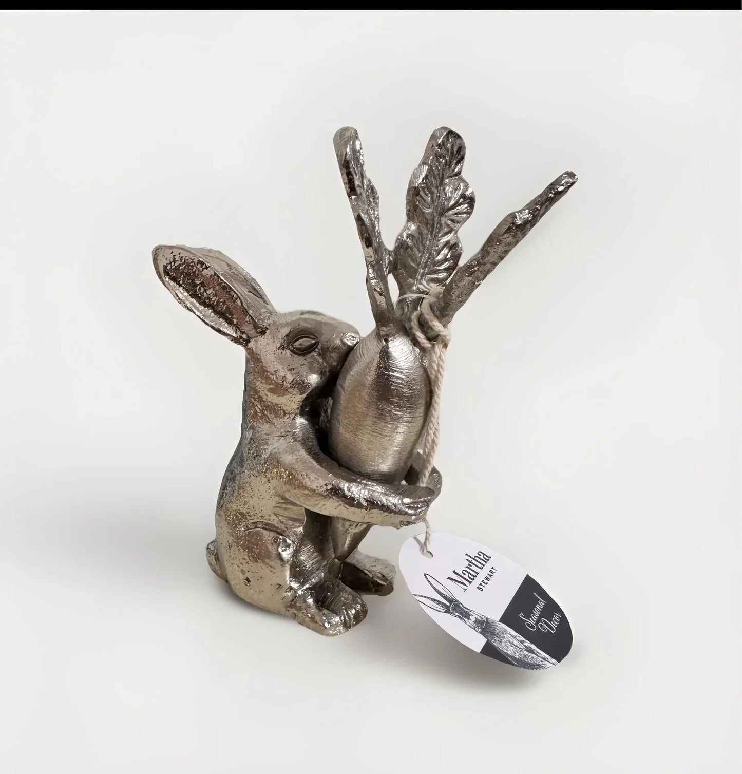 Martha Stewart Silver Brass Metal Sitting Easter Bunny Rabbit W/ Carrot Figurine - Trendiez U ♥ 