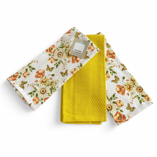 Martha Stewart Spring Floral Kitchen Towel Set Of 3 100% Cotton Dual Purpose - Trendiez U ♥ 