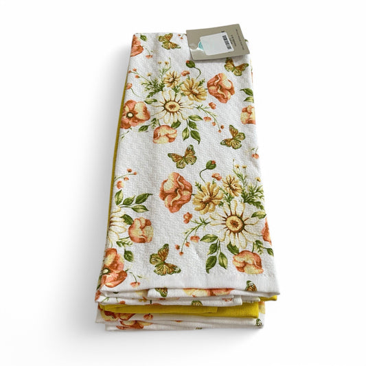Martha Stewart Spring Floral Kitchen Towel Set Of 3 100% Cotton Dual Purpose - Trendiez U ♥ 