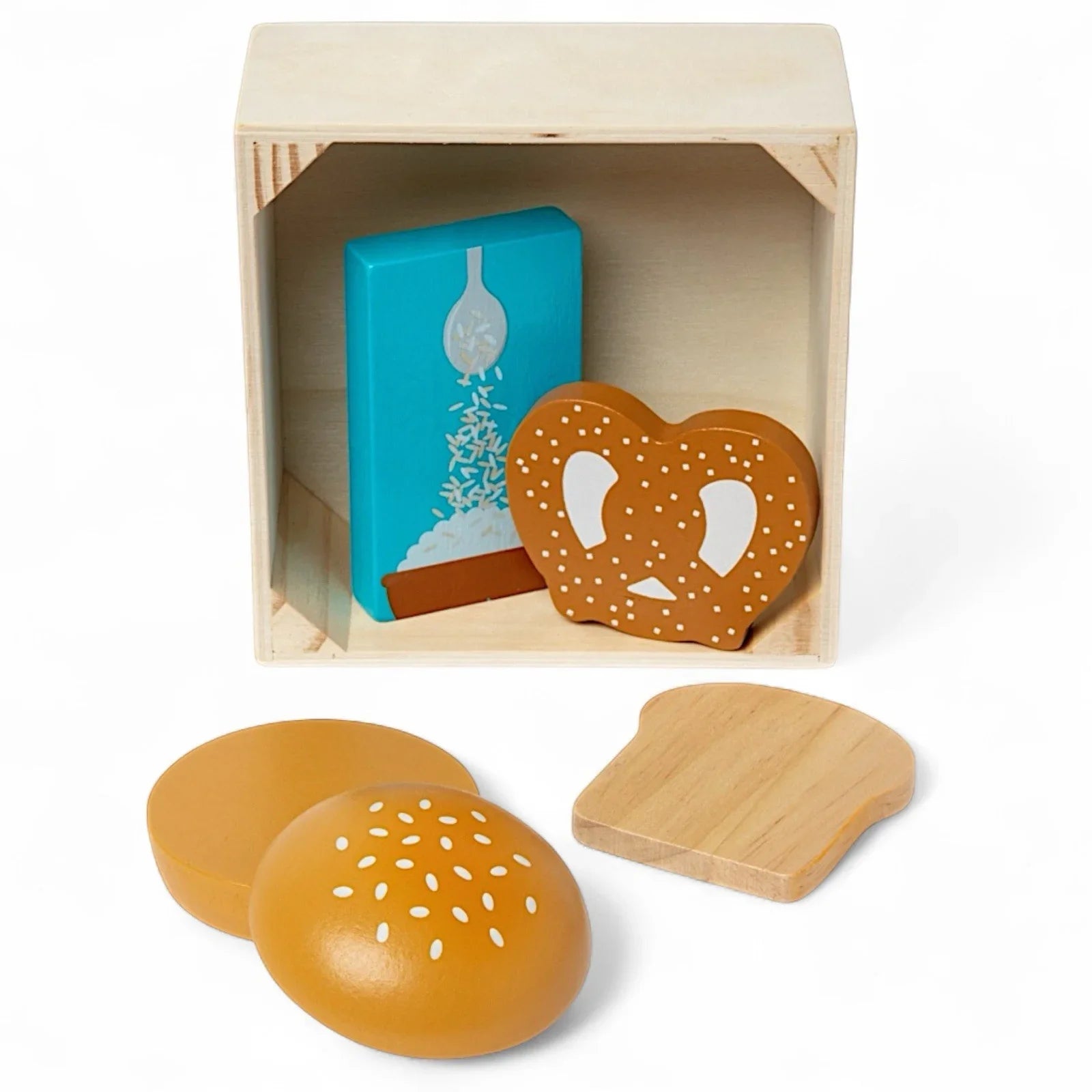 Melissa & Doug Toddlers Bread Bun Pretzel & Rice Play Set Wooden Food Groups Toy - Trendiez U ♥ 