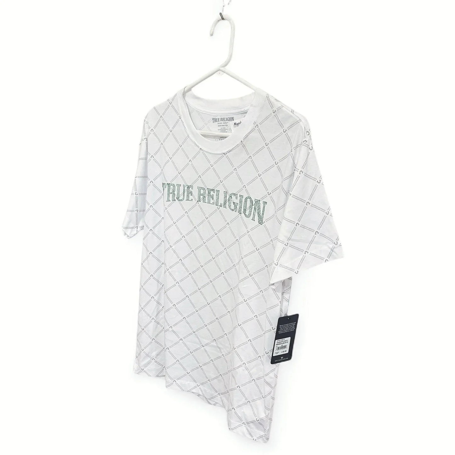MENS LARGE WHITE/GREEN BLINGED LOGO TRUE RELIGION T-SHIRT - NWT - Trendiez U ♥ 