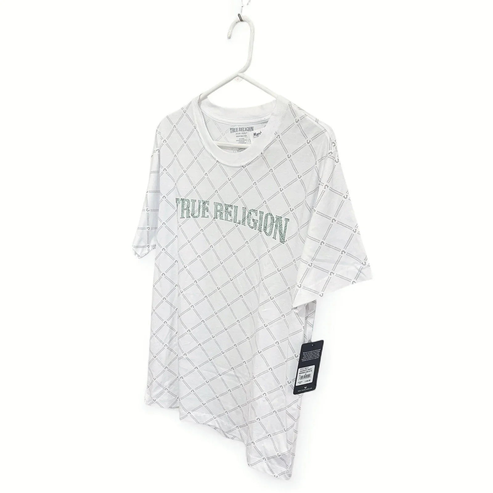 MENS LARGE WHITE/GREEN BLINGED LOGO TRUE RELIGION T-SHIRT - NWT - Trendiez U ♥ 