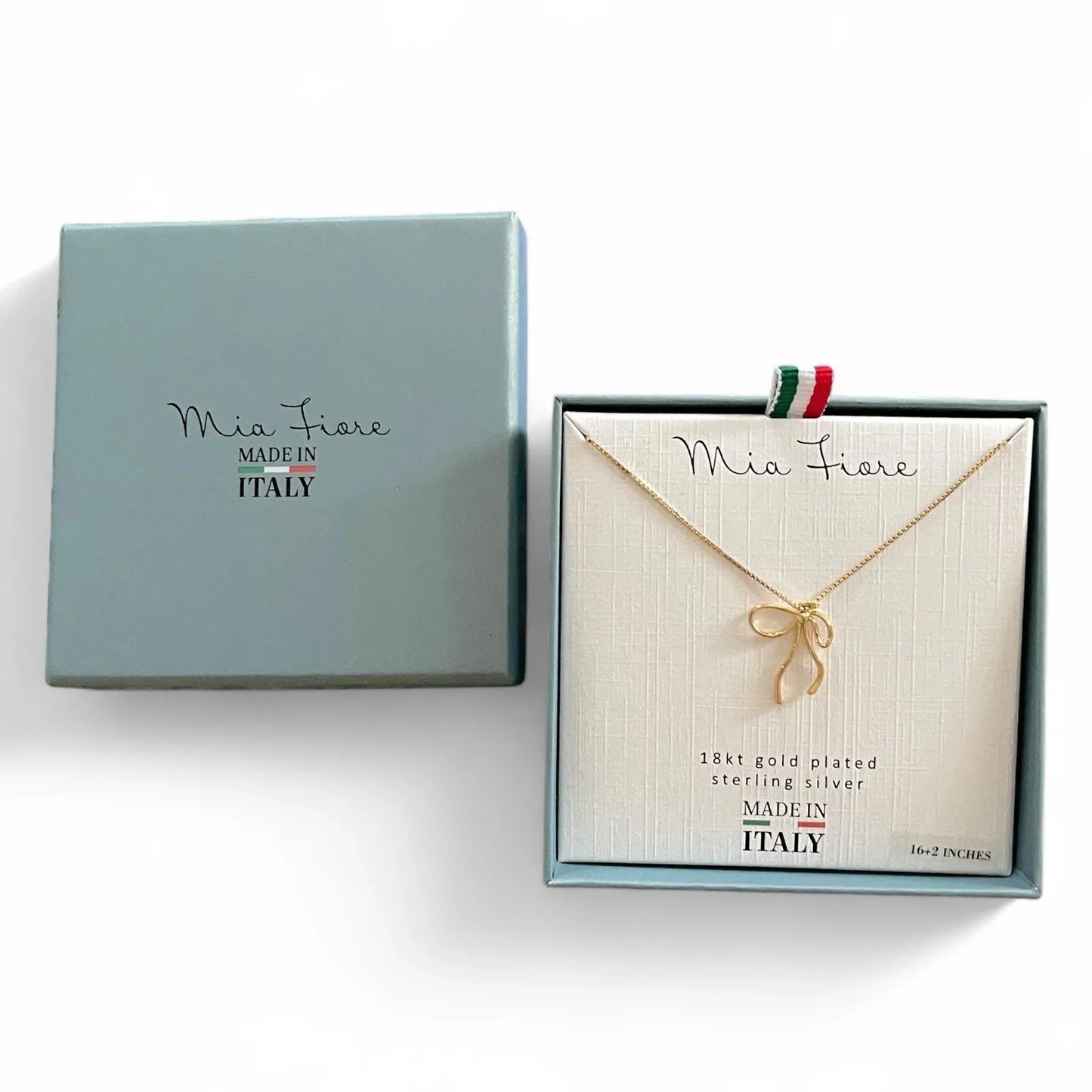 Mia Fiore Sterling Silver 18kt Gold Overlay Bow Necklace 16”+2” Italian - Trendiez U ♥ 