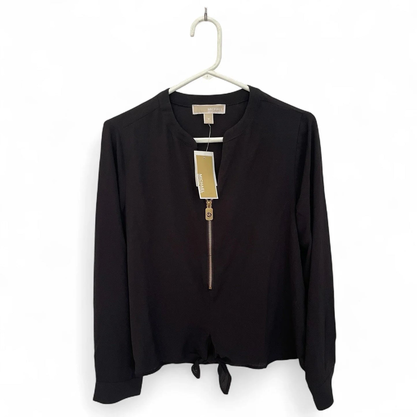 Michael Kors Zip Front Long Sleeve Blouse Size M Elegant Classic - Trendiez U ♥ 