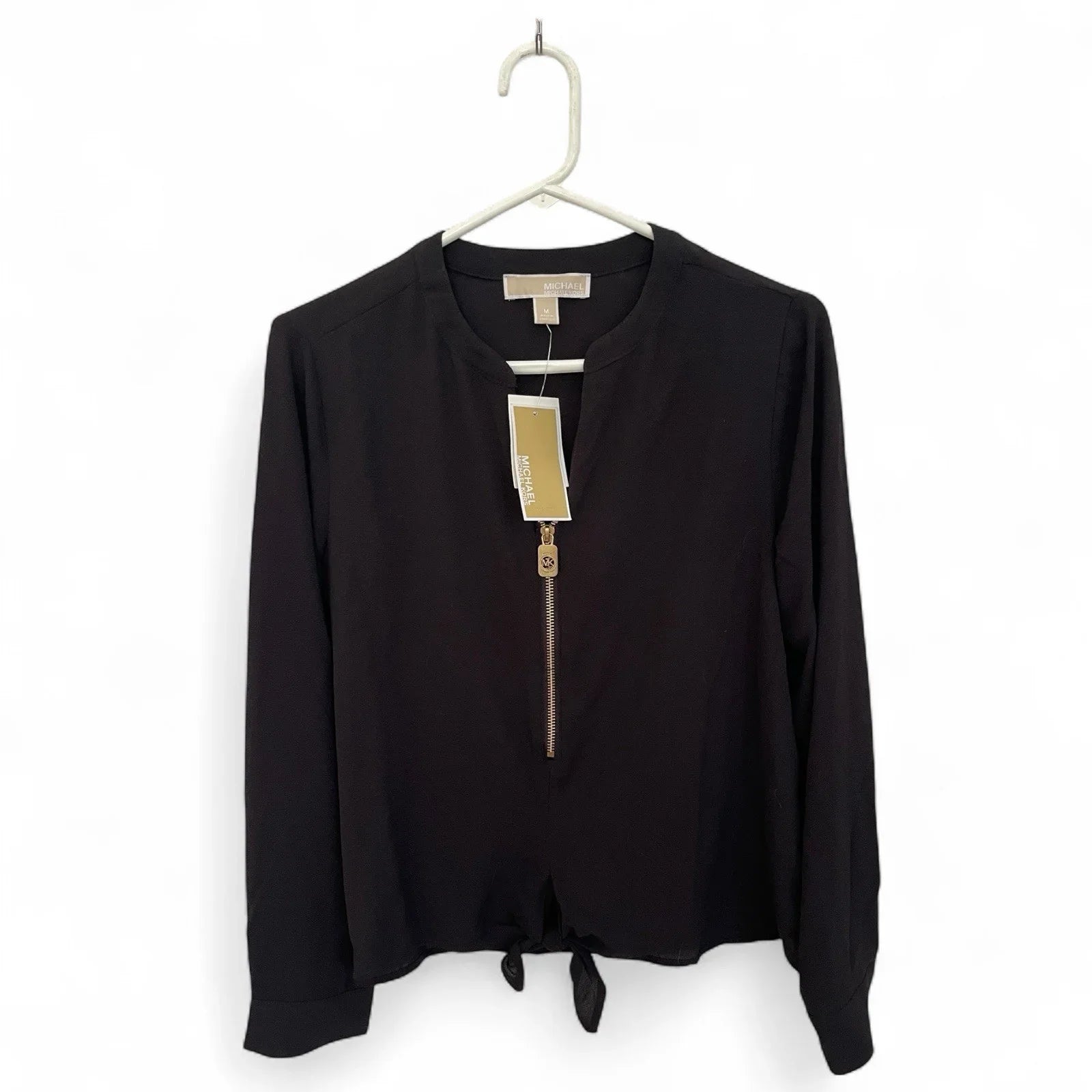 Michael Kors Zip Front Long Sleeve Blouse Size M Elegant Classic - Trendiez U ♥ 