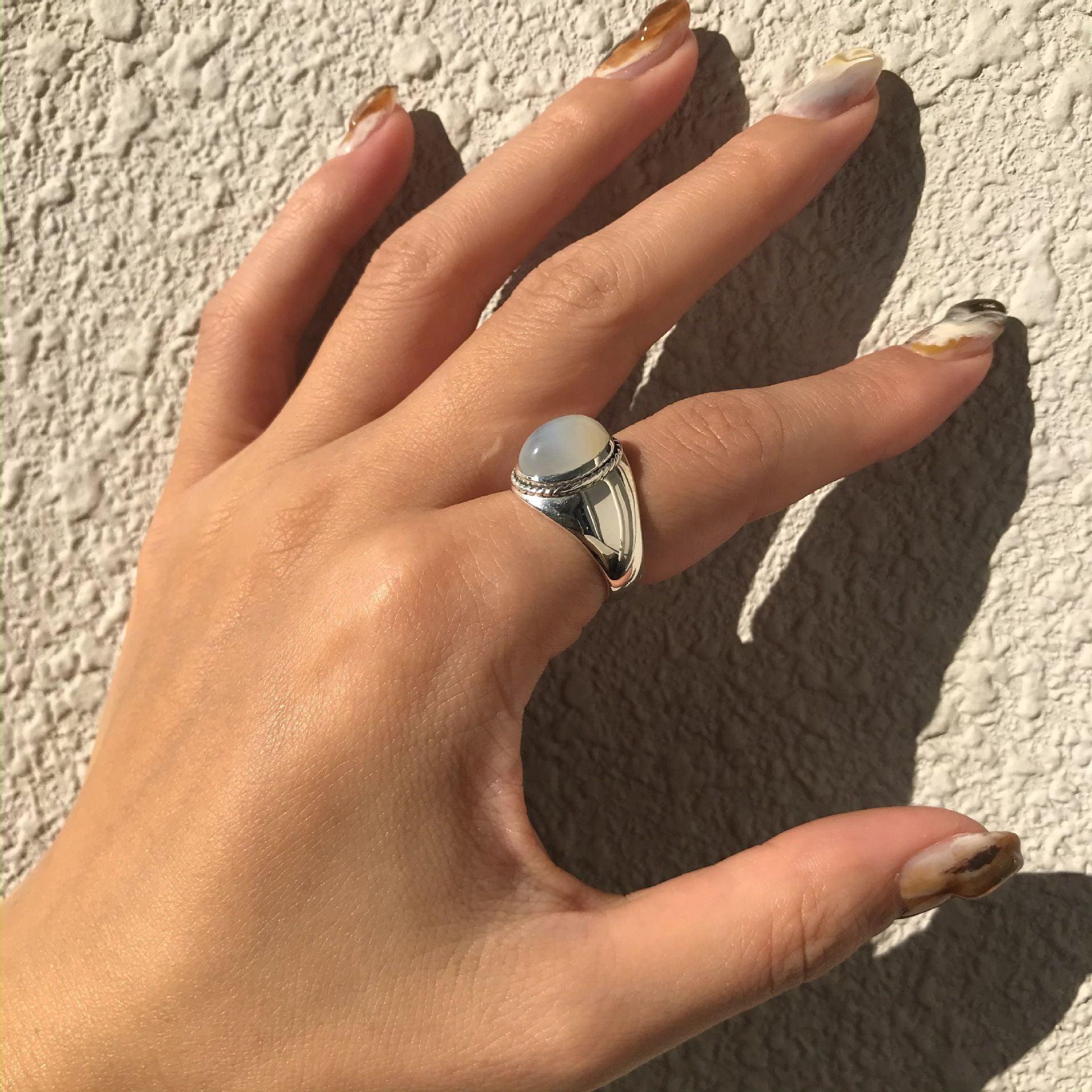 Moonlit Gleam Sterling Silver Agate Ring - Trendiez U ♥ 