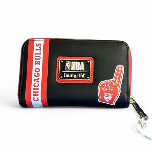 Back of Chicago Bulls wallet with NBA Loungefly plaque and foam-finger detail