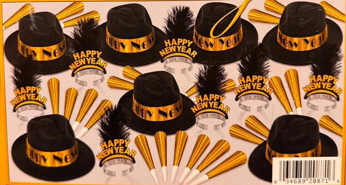 New Year’s Eve Broadway Gold Party Supplies 25 Ppl Party Assortment Hats Horns - Trendiez U ♥ 