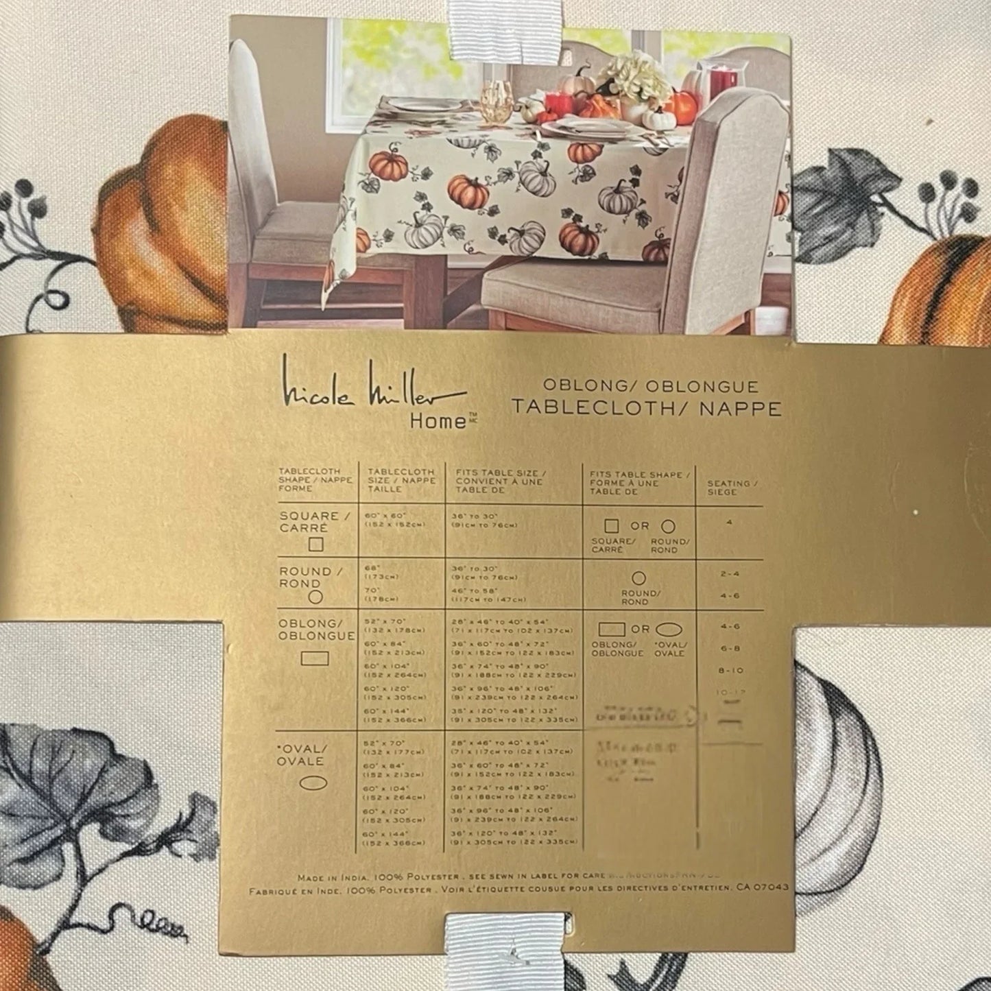 Nicole Miller Fall Tablecloth – Farmhouse Thanksgiving Pumpkin Design, 60x84” Oblong - Trendiez U ♥ 