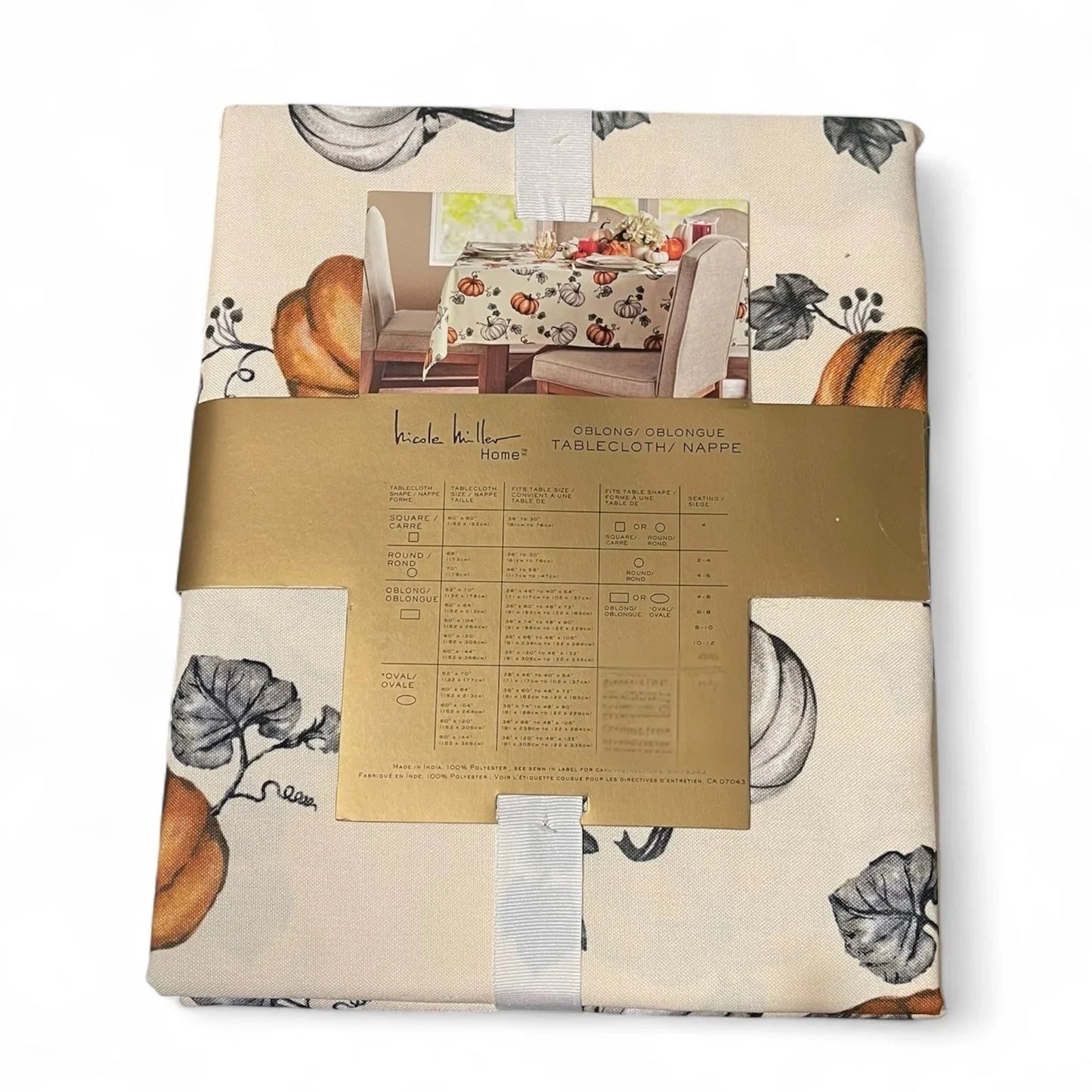 Nicole Miller Fall Tablecloth – Farmhouse Thanksgiving Pumpkin Design, 60x84” Oblong - Trendiez U ♥ 