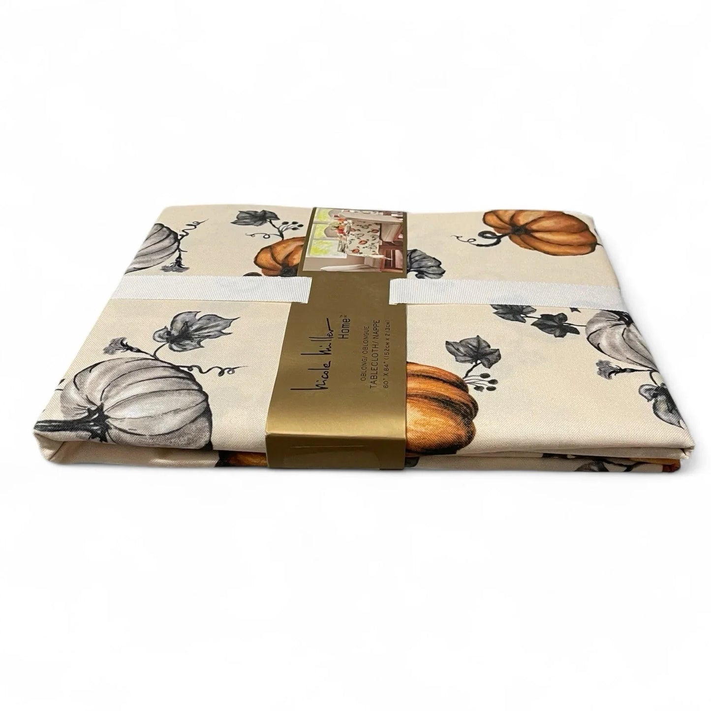 Nicole Miller Fall Tablecloth – Farmhouse Thanksgiving Pumpkin Design, 60x84” Oblong - Trendiez U ♥ 